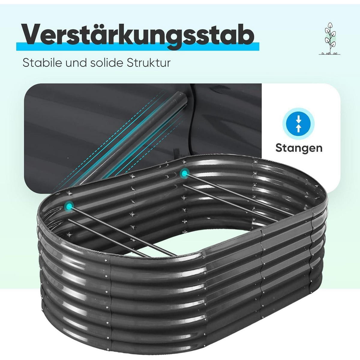 HOCHBEET Metall Grau 180 x 90 x 45 cm - Schwarz, Metall (90/45/180cm)