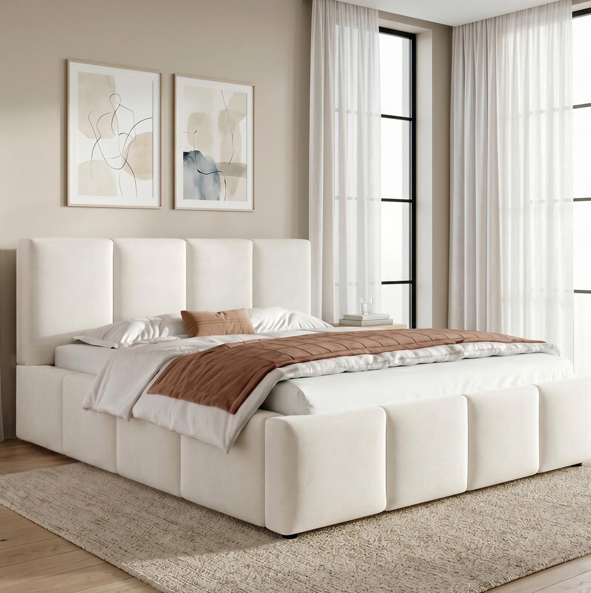 BETT mit Lattenrost 180x200 cm Chenille Beige - Beige, Holz (180/200cm) - Meubliv