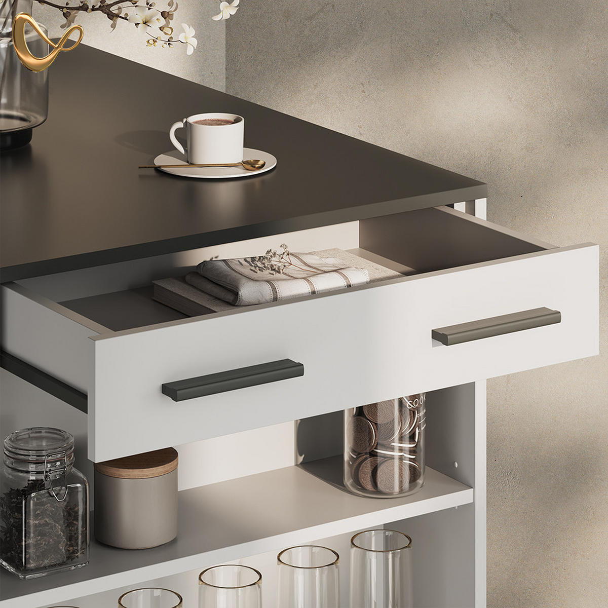 BARTISCH Regusa Weiß/Anthrazit 67 x 100 cm - Anthrazit/Weiß, Holzwerkstoff (100/67/106cm) - Livinity®