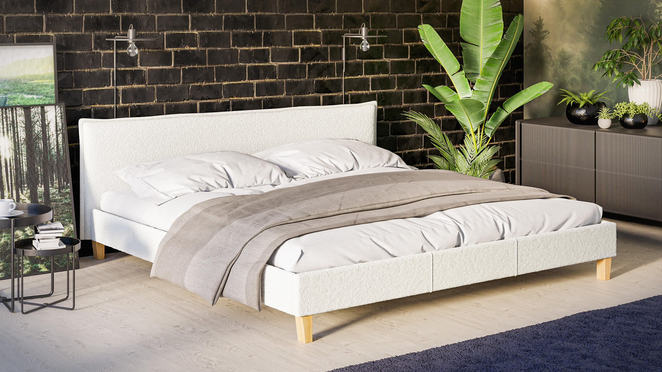 POLSTERBETT Arles 200/200 cm Boucle Stoff - Hellbraun/Weiß, Holz/Textil (200/200cm) - S-Style Möbel