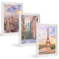 BILDER SET 3er Set - 40x60 cm Weißer Rahmen - Städte New York Paris Dämmerung - Weiß, Kunststoff (40/60cm) - TULUP