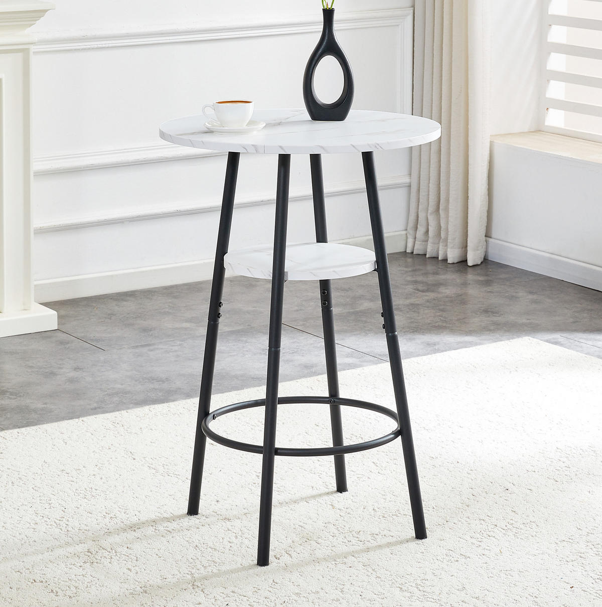 BARTISCH mit Stauraum 60 cm Weiß Marmoroptik - Weiß, Metall (60/60/89cm) - Meubliv