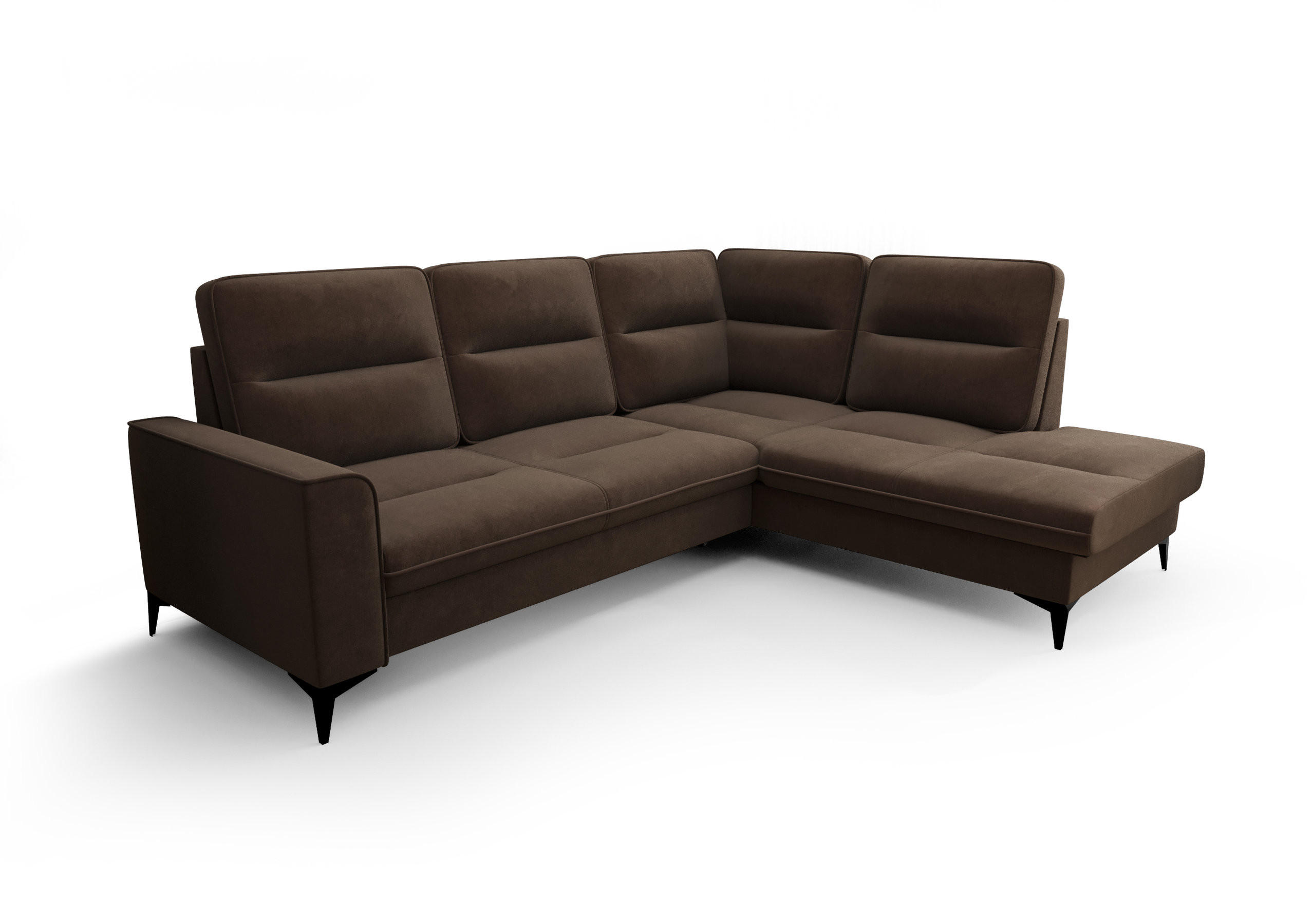 ECKSOFA KONGO RBN14, Eckcouch in L-Form mit Schlaffunktion, Farbe: Dunkelbraun, Velourstoff, Ottomane Rechts - Dunkelbraun, Textil (260/200cm) - O-Sofa