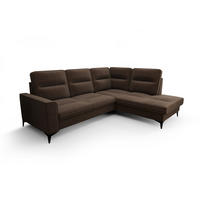 ECKSOFA KONGO RBN14, Eckcouch in L-Form mit Schlaffunktion, Farbe: Dunkelbraun, Velourstoff, Ottomane Rechts - Dunkelbraun, Textil (260/200cm) - O-Sofa