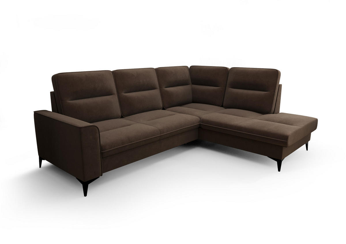 ECKSOFA KONGO RBN14, Eckcouch in L-Form mit Schlaffunktion, Farbe: Dunkelbraun, Velourstoff, Ottomane Rechts - Dunkelbraun, Textil (260/200cm) - O-Sofa