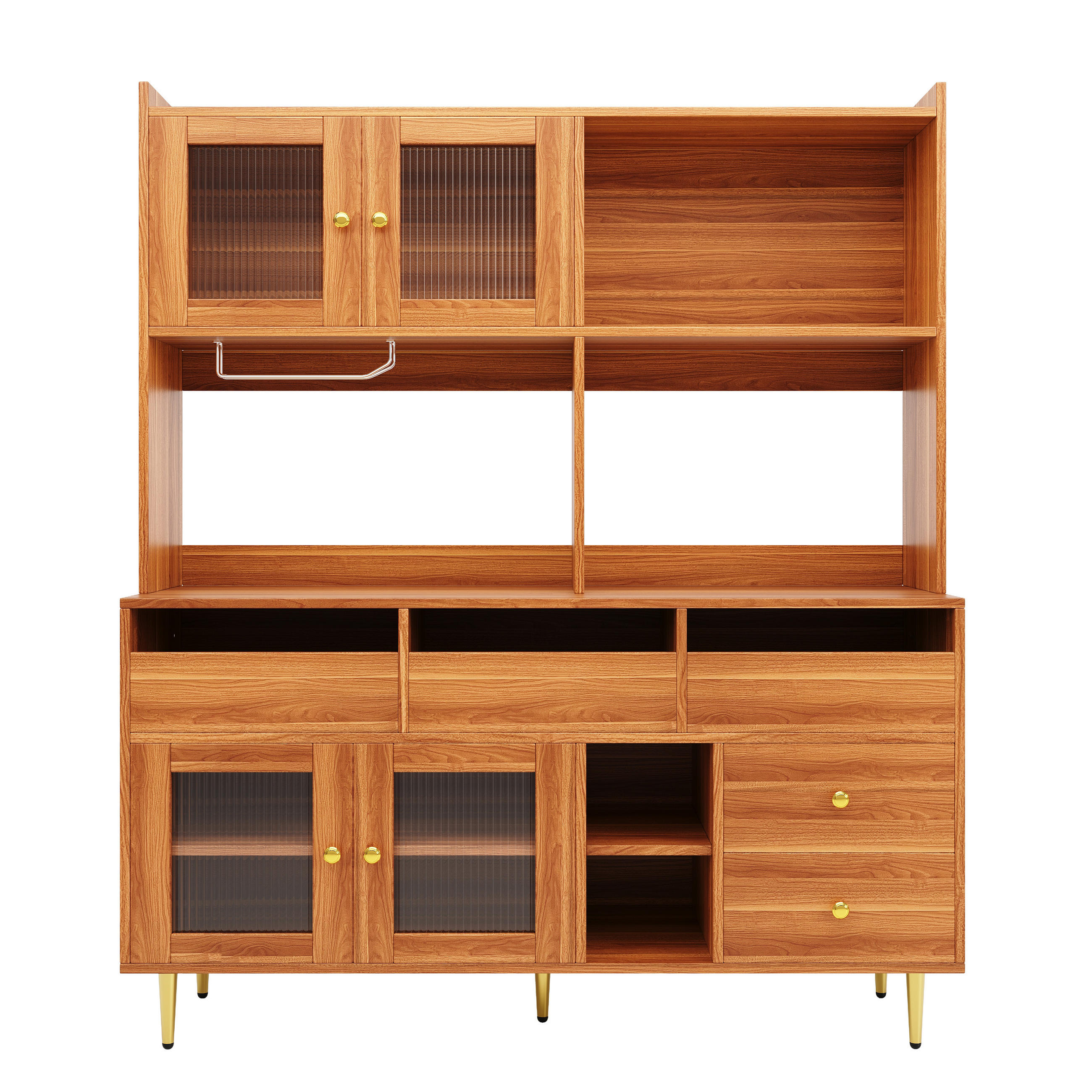 BUFFETSCHRANK Kombi Walnussbaumfarben 145/39/171 cm - Walnussfarben, Holz (145/171/39cm) - PANGIVO