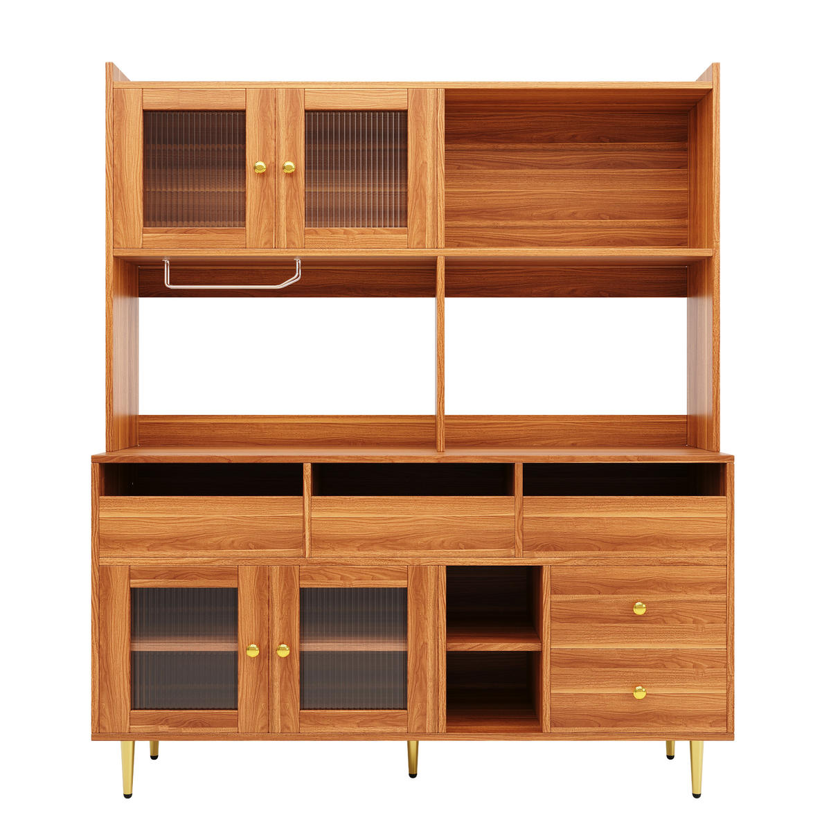 HOCHSCHRANK aus MDF in Walnussbraun mit Changhong-Glastür und Weinregal, 145/39/171 cm, Walnussbraun - Walnussfarben, Holzwerkstoff (39/171/145cm) - Redom