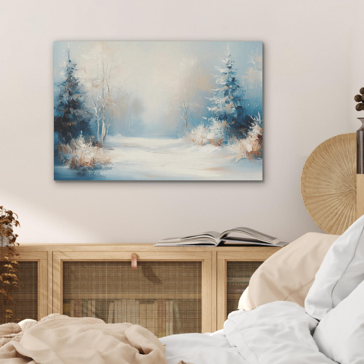 AKUSTIKBILD Wald - Winter - Natur - Abstrakt - Schnee Wanddeko 70x50 cm - Weiß, Kunststoff (70/50/0.9cm) - MuchoWow