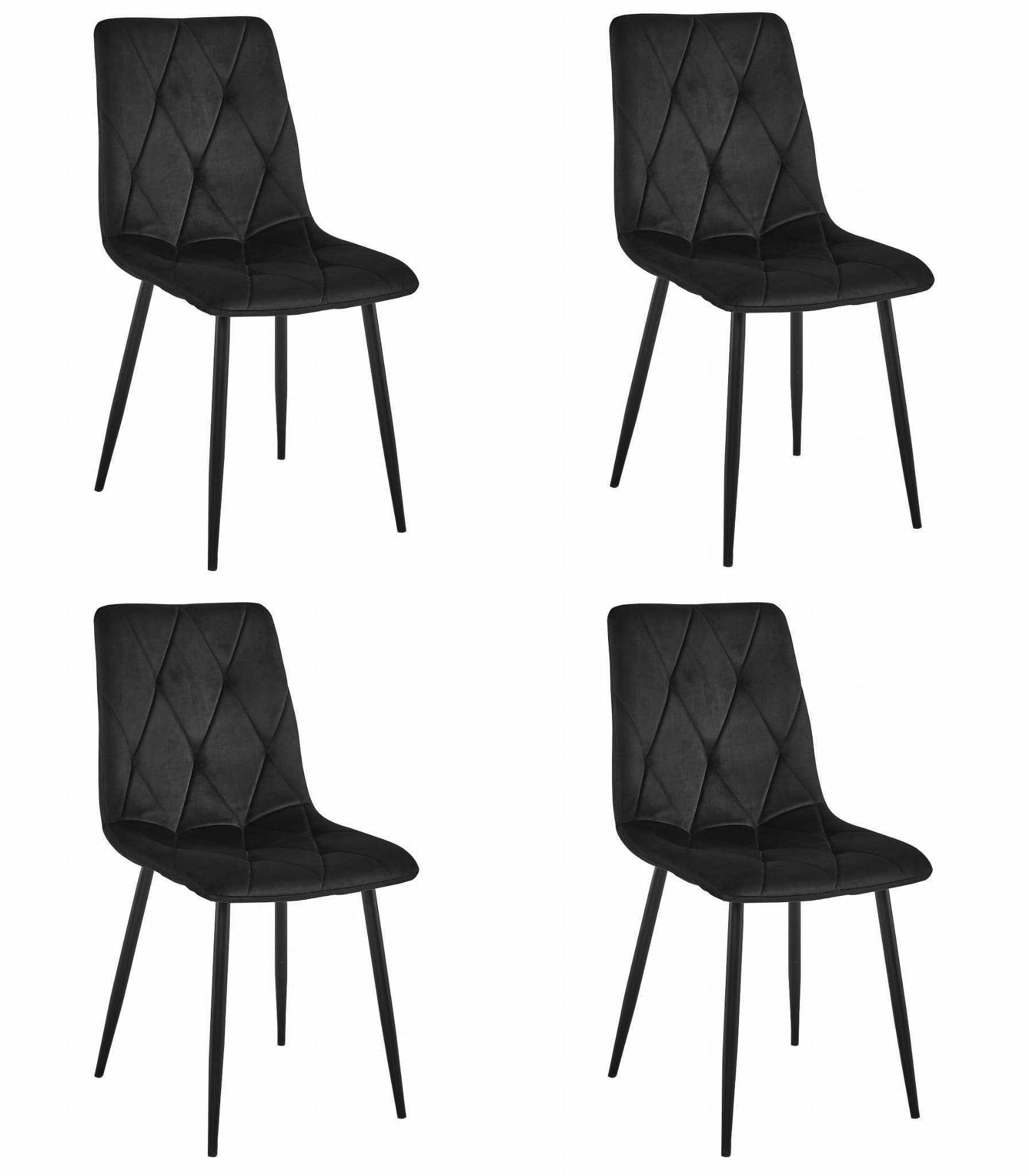 ESSZIMMERSTUHL 4-er Set TYRA schwarzer Sitz, schwarze Beine - Schwarz, Textil (44.5/87/54.5cm) - Valora