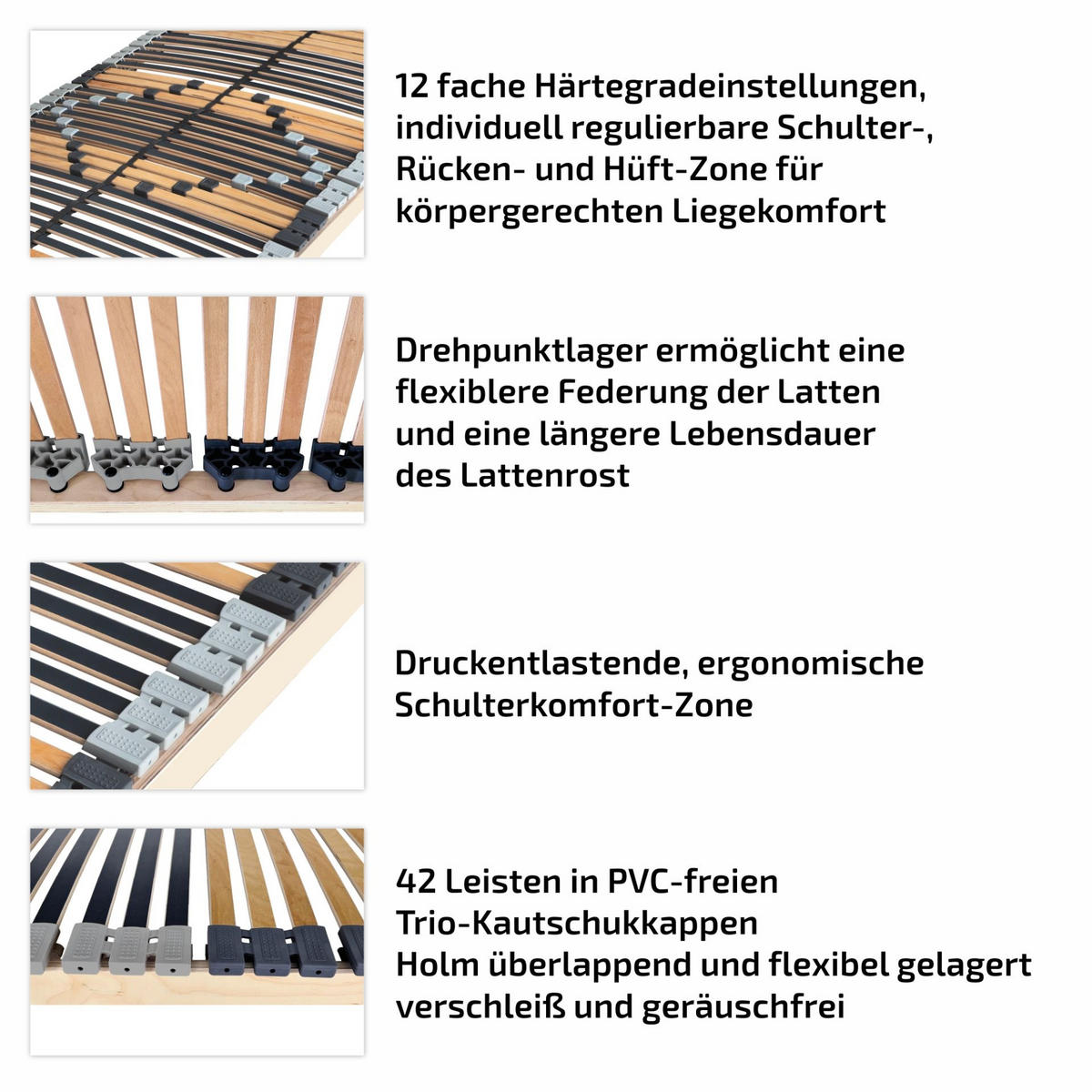 LATTENROST Starr 42 Leisten 90x190cm 8,5 cm Hoch 7-Zonen bis 200 kg - Buchefarben/Naturfarben, Holz (90/190cm) - Matratzen Perfekt