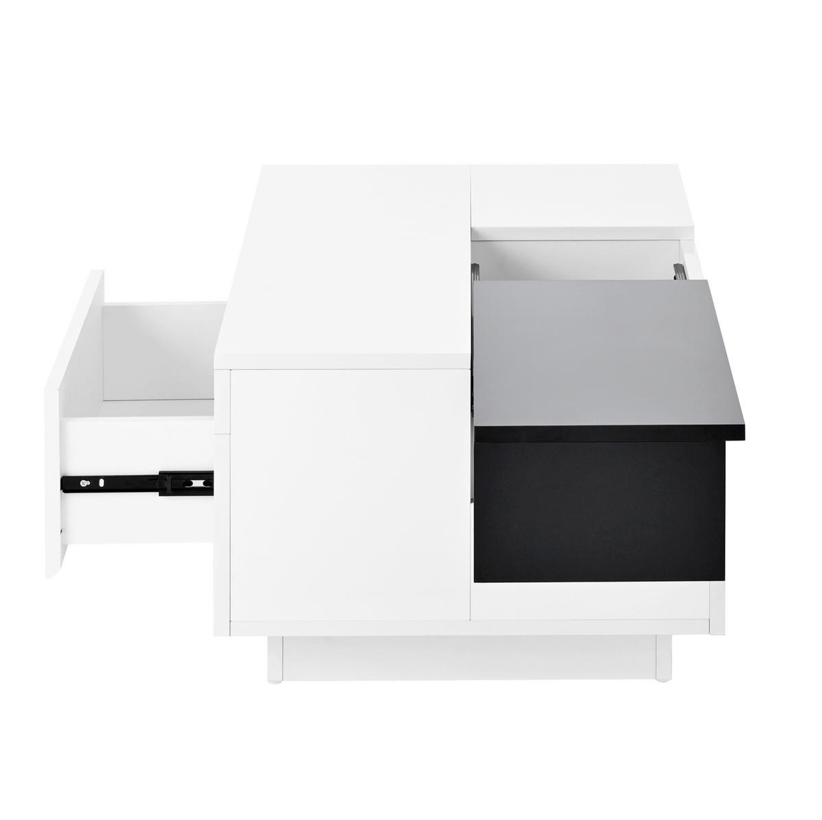 KONFERENČNÍ stolek 80/50/35,5 cm černobílý z MDF s LED osvětlením a výsuvnou deskou - bílá, kompozitní dřevo (80/50/35.5cm) - OKWISH