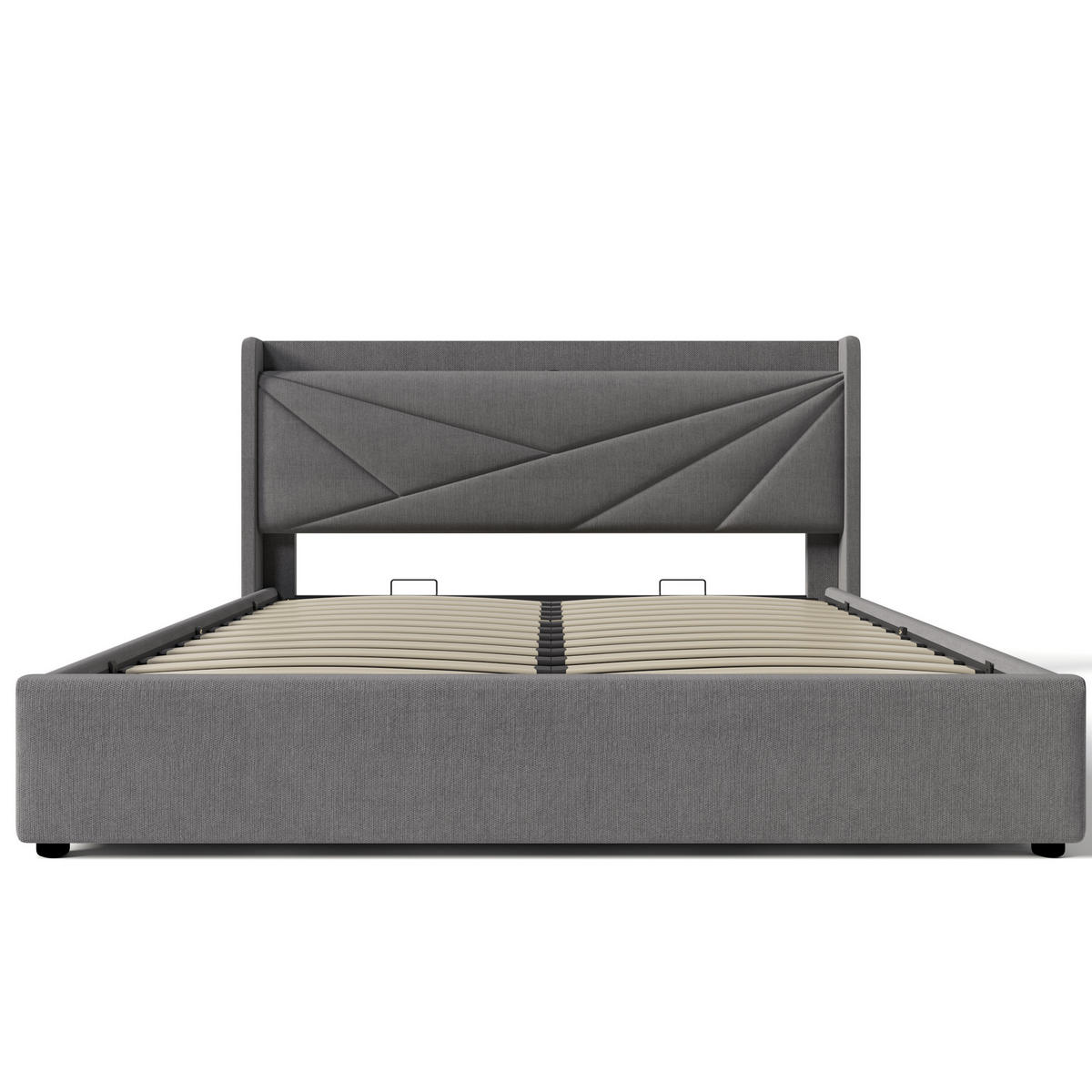 ČALOUNĚNÁ postel, 186/208/107 cm šedá, s úložným prostorem a USB/Typ-C - šedá, textil (180/200cm) - BEAOK