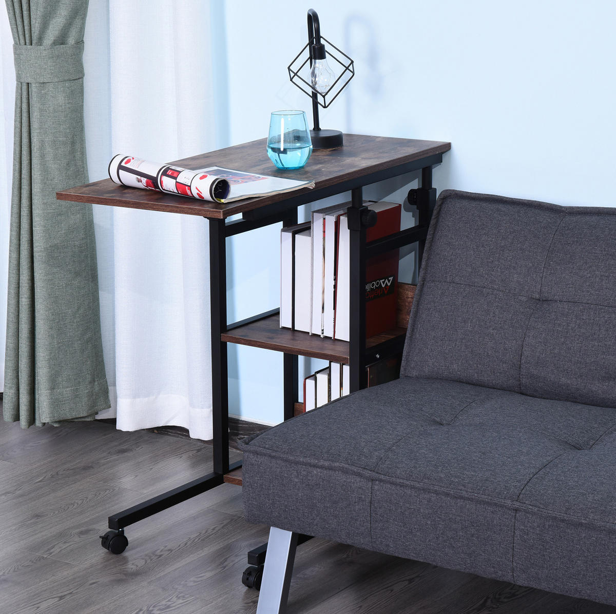 BEISTELLTISCH 80/40/72-82 cm höhenverstellbar mit Rollen und 3 Ablagen, Braun - Braun, Metall (80/40/82cm) - Redom