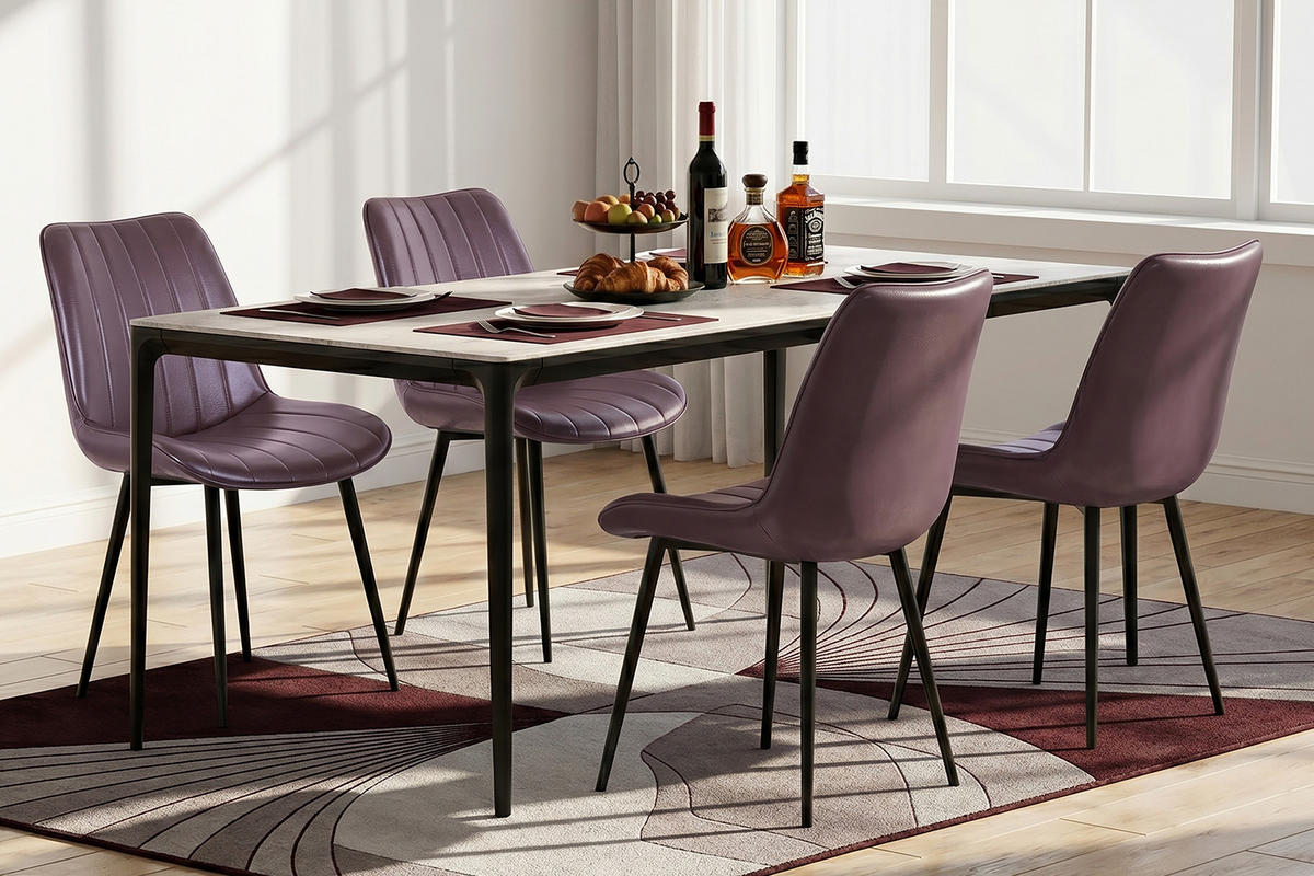 STUHL-SET 4 Stück aus Kunstleder in Modernem Stil-YZ1 - Dunkelbraun, Textil (53/88/62.5cm) - HOMAVO