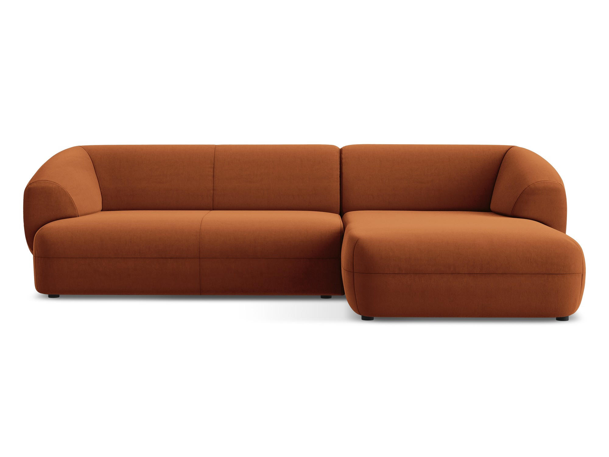 ECKSOFA Rechts Samt Stoff Orange - Terra cotta/Schwarz, Kunststoff/Textil (280/156cm) - Makamii