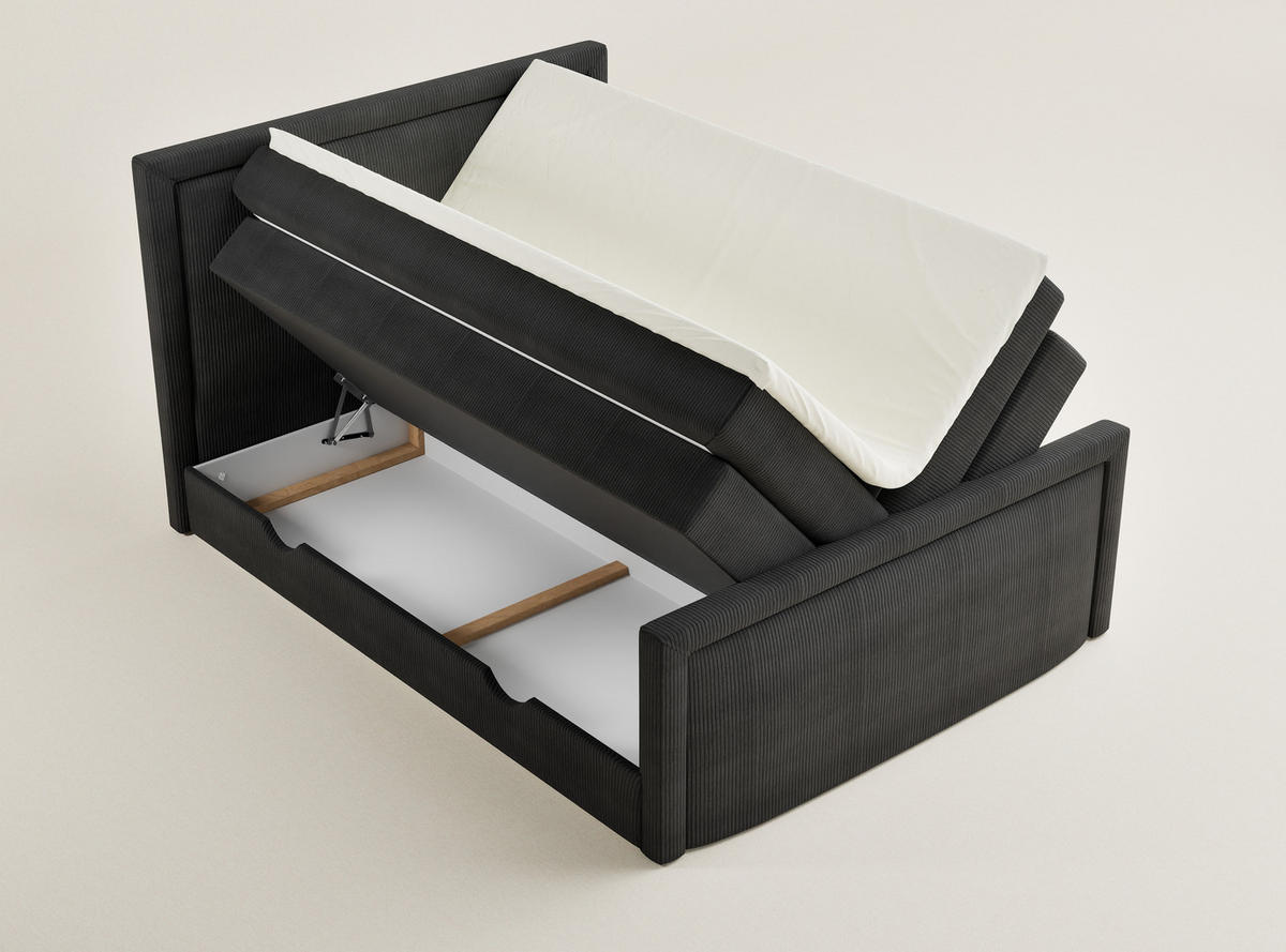 BOXSPRINGBETT Fresco 180/200 cm, in Graphit, Bettkasten, Matratze, Topper - Schwarz/Graphitfarben, Holz/Holzwerkstoff (180/200cm) - Maison de Reve