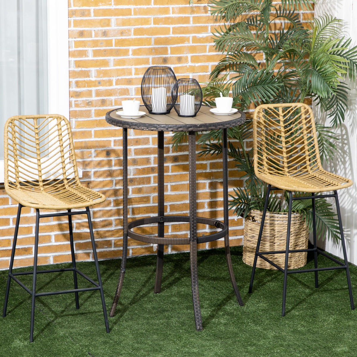 BARHOCKER 42,5/52/102 cm Gelb aus PE-Rattan und Stahl mit Fußstütze - Gelb, Metall (52/102/42.5cm) - OKMYHOME