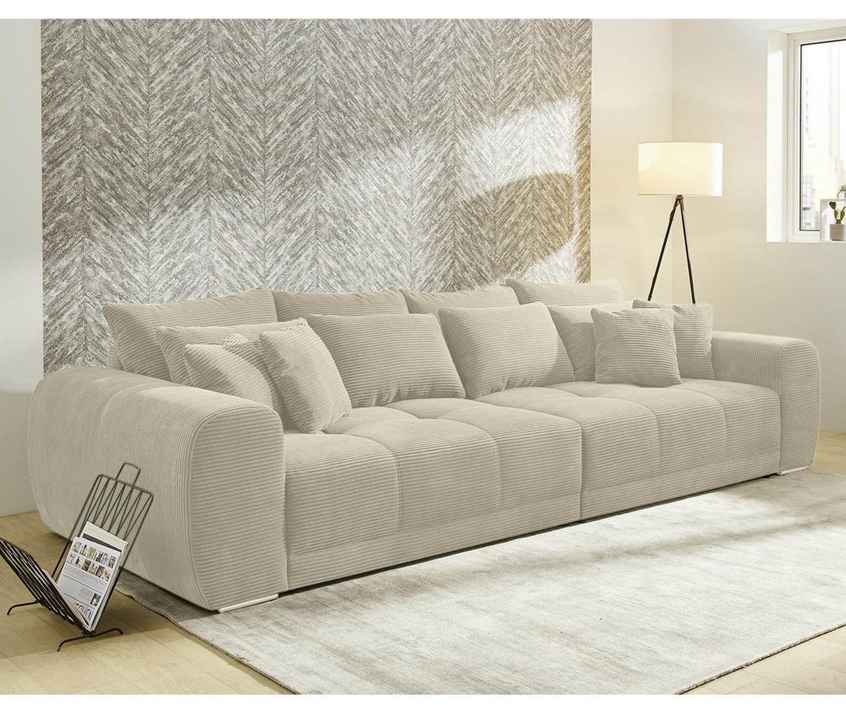 BIG-SOFA Federkern B306/T134/H86 cm, Liegefläche 120x240 cm, Cord Beige Grau / 15173 - Chromfarben/Greige, Textil/Metall (306/86/134cm) - luma-home