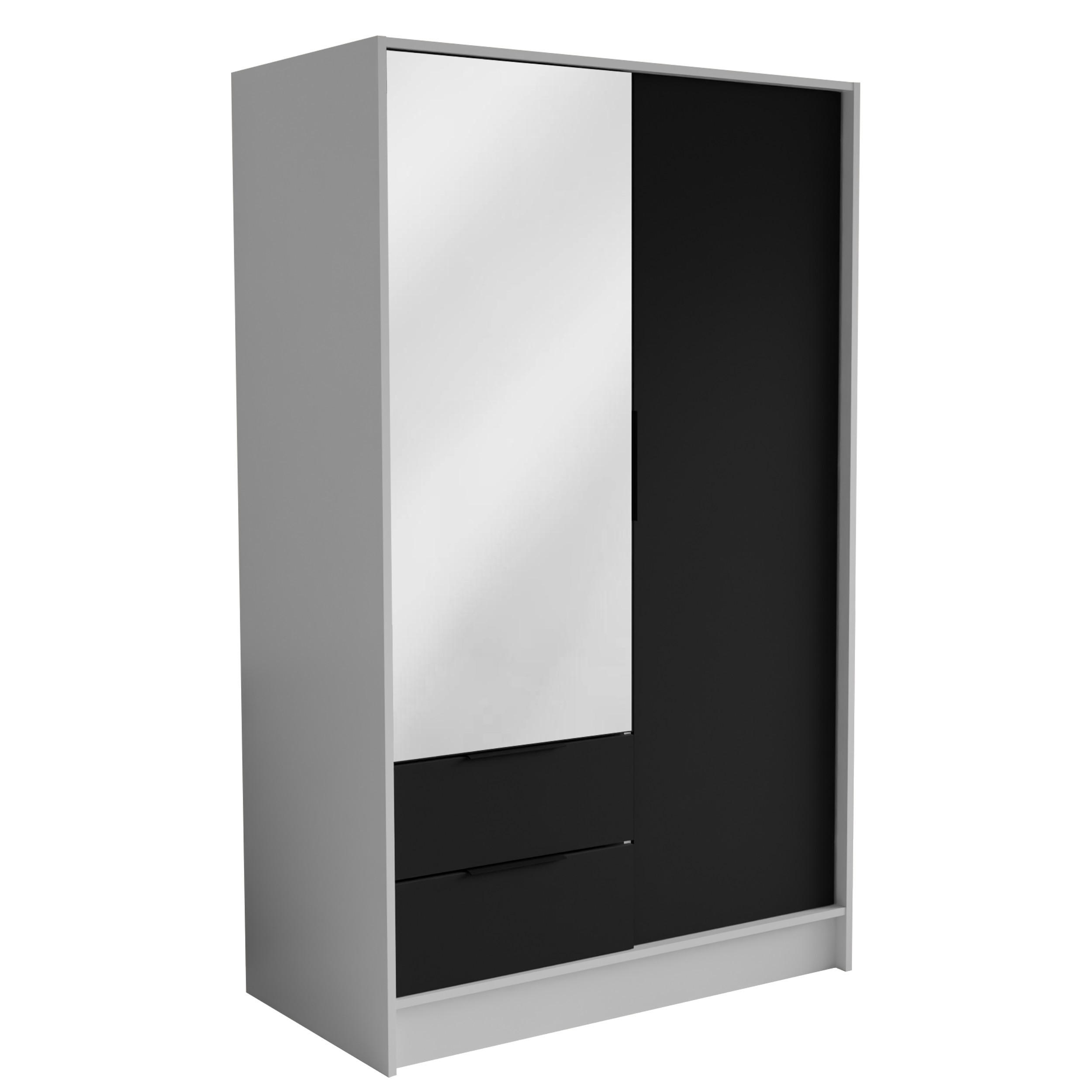DREHTÜRENSCHRANK CAVA 102/200/51 cm Modern Kleiderschrank 2-türig mit Spiegel Weiß - Schwarz/Weiß, Holzwerkstoff (102/200/51cm) - MASSENO