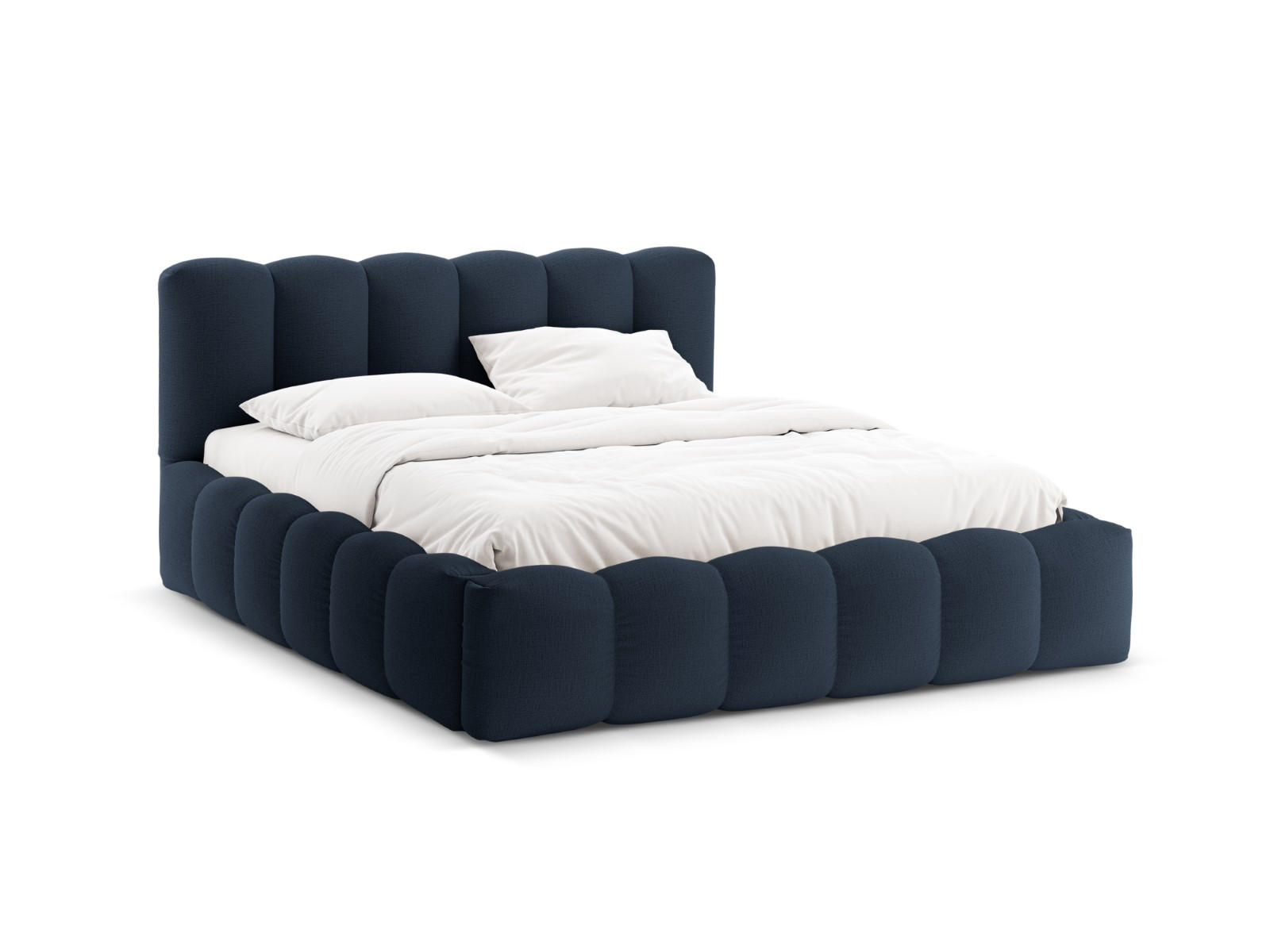 BETT mit Bettkasten und Kopfteil Lupine aus strukturiertem Stoff königsblau 180x200cm - Dunkelblau, Textil (180/200cm) - Micadoni