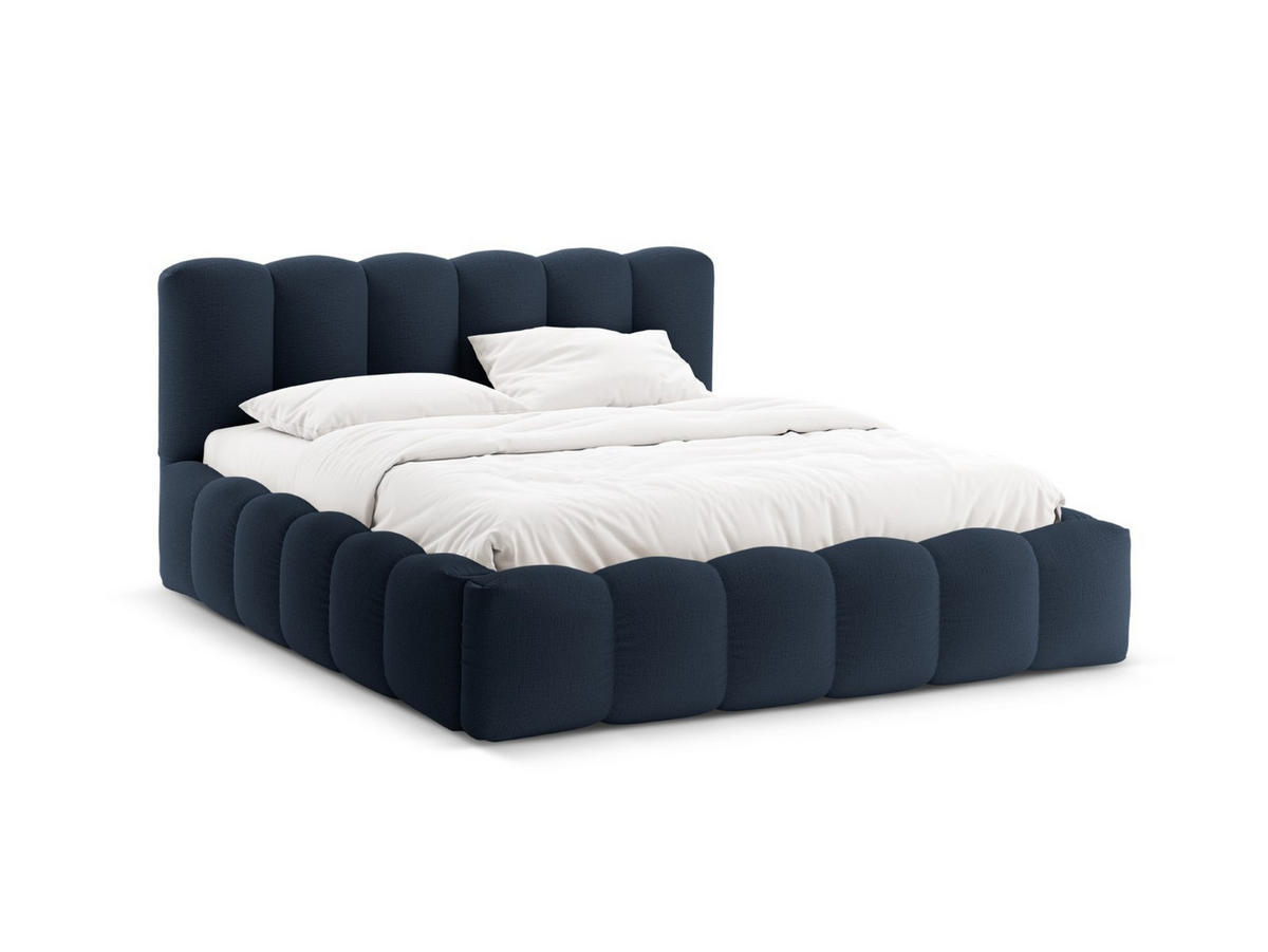 BETT mit Bettkasten und Kopfteil Lupine aus strukturiertem Stoff königsblau 180x200cm - Dunkelblau, Textil (180/200cm) - Micadoni