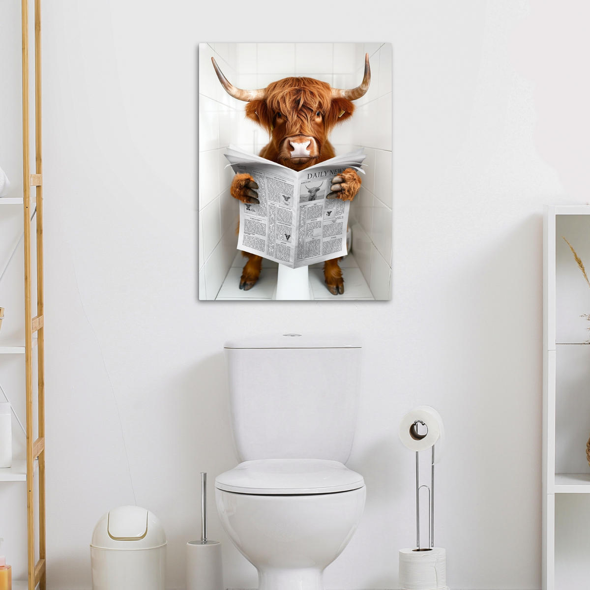 LEINWANDBILD Schottischer Highlander - Tier - Zeitung - Toilette 50x70 cm - Kastanienfarben, Textil (50/70cm) - MuchoWow