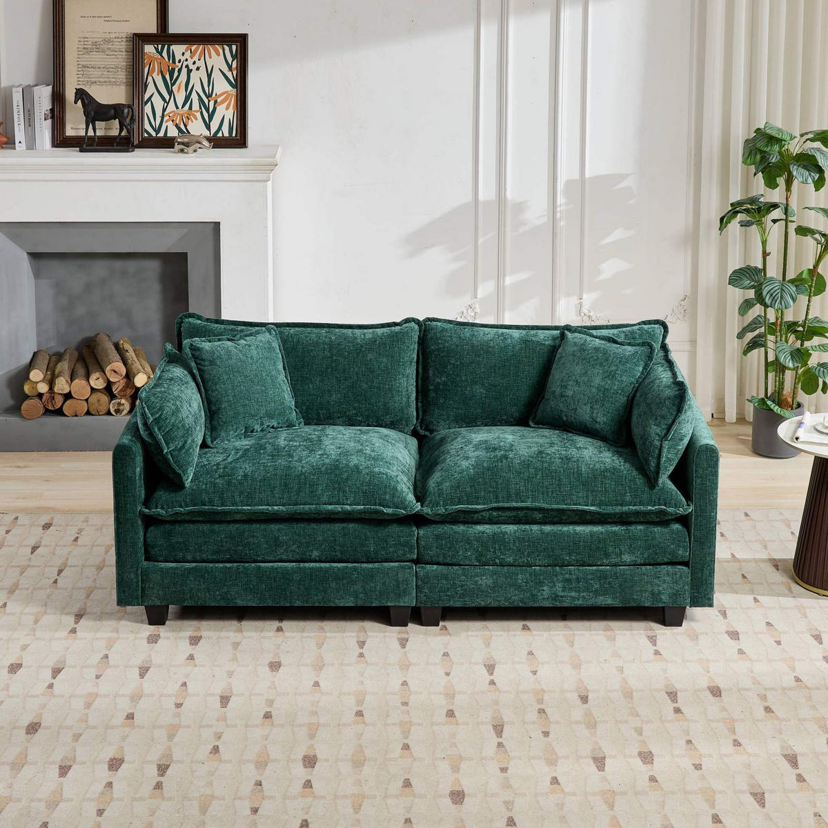 2-SITZER Sofa aus Chenille in Grün mit modularem Design - Grün, Textil (75/84/198cm) - Modfu