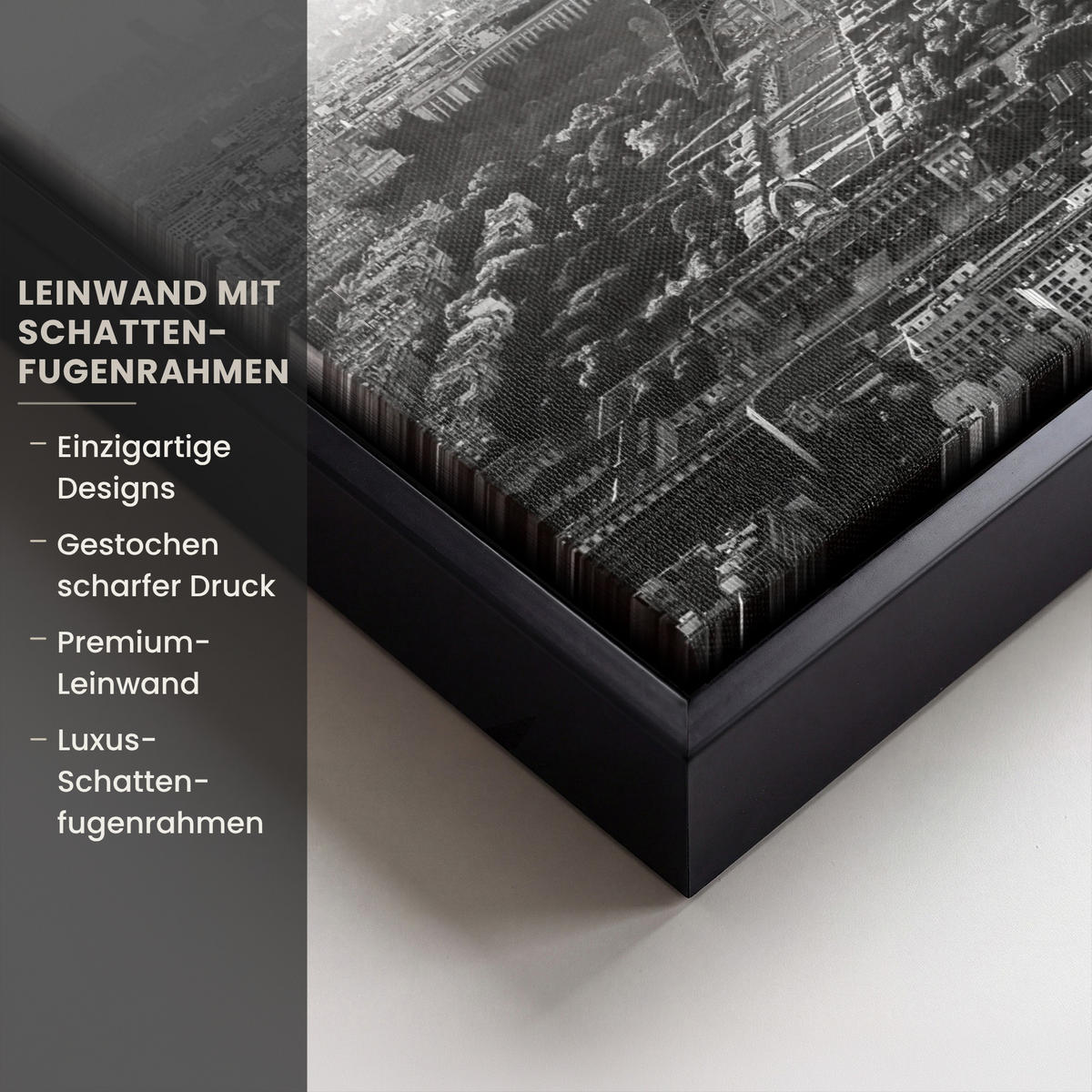 LEINWAND Bilder mit Rahmen - Paris - Skyline - Eiffelturm - Stadt - Wolken - 20x30 - Dunkelgrau, Textil (20/30cm) - MuchoWow