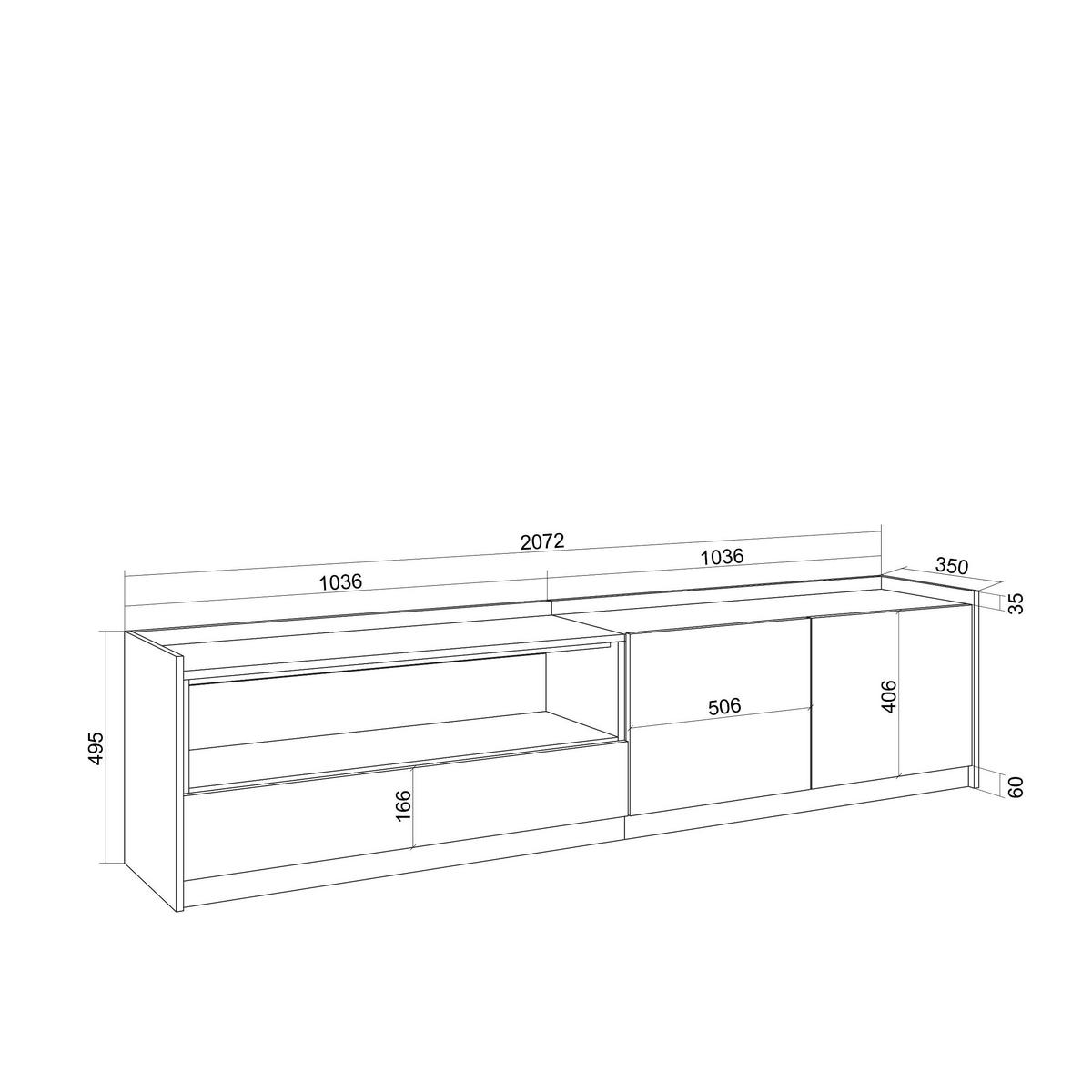 TV-SCHRANK, Lowboard, Eiche Schwarz, 207/37/50cm - Eichefarben, Holzwerkstoff (207/50/37cm) - Skraut Home