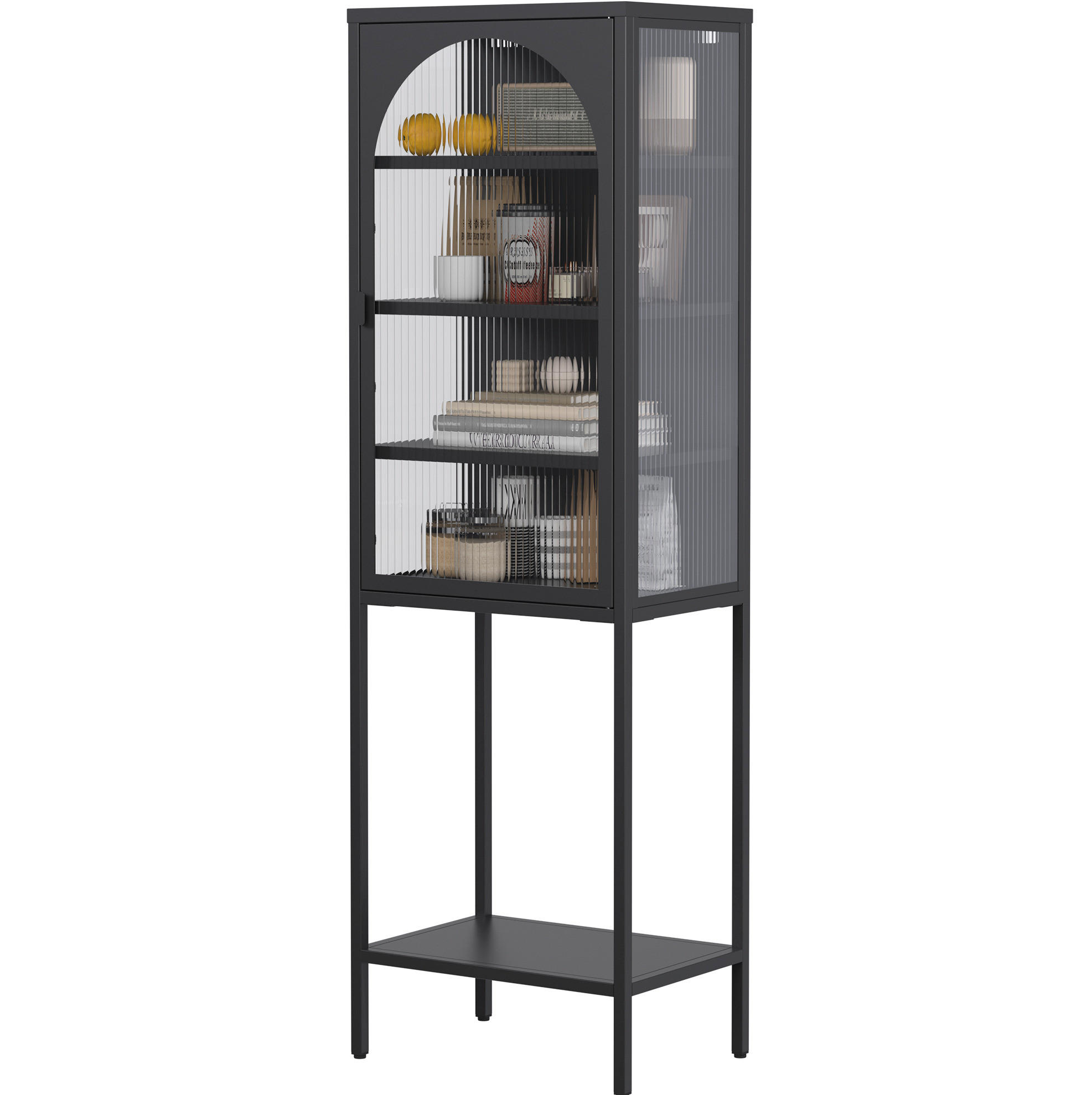 VITRINE 50/35/160 cm in Schwarz aus Metall und Glas mit verstellbaren Böden - Schwarz, Glas (50/160/35cm) - Flora Grace