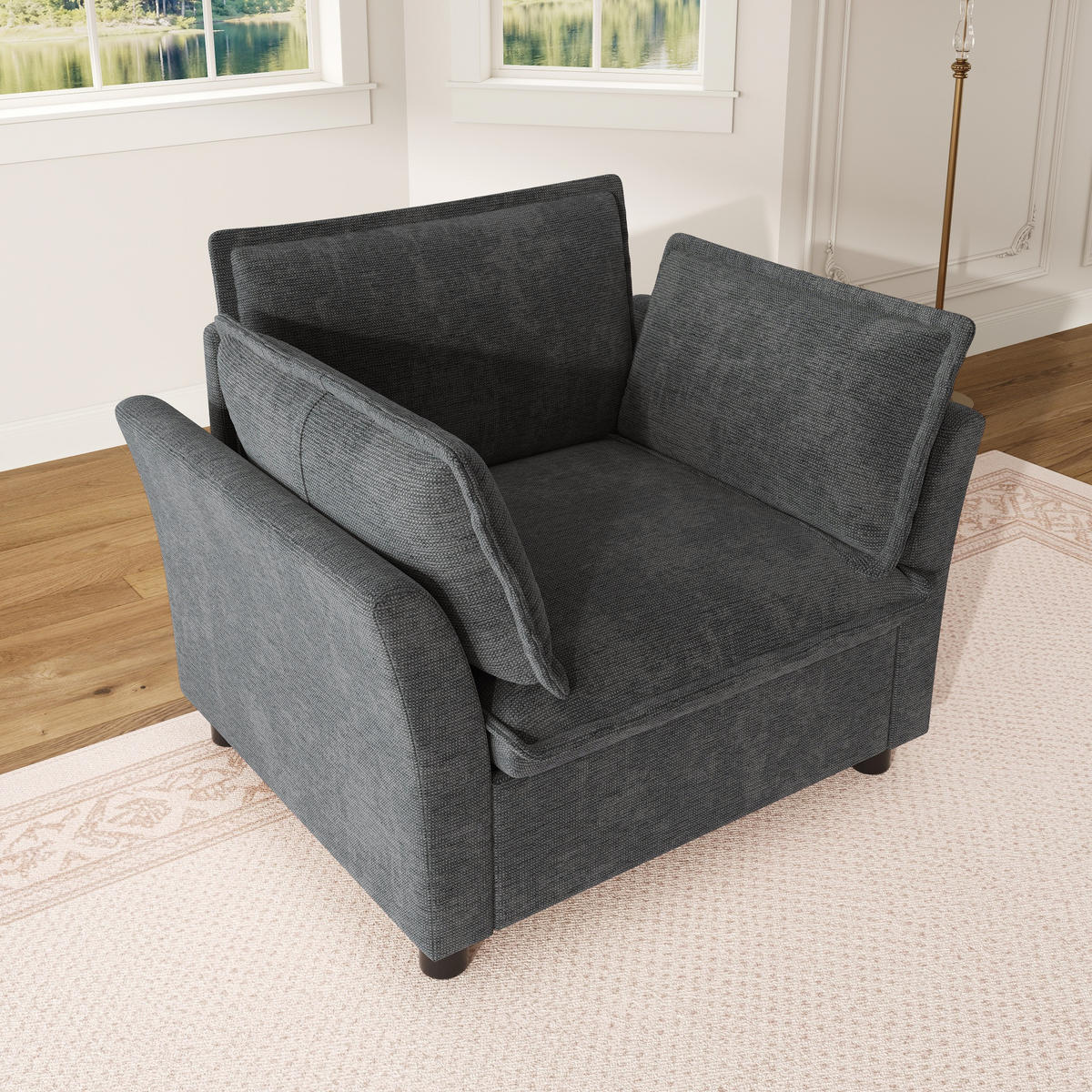 SESSEL Lounge, Grau, Chenille, Armlehnen, Rückenpolster - Grau, Textil (81/87/90cm)