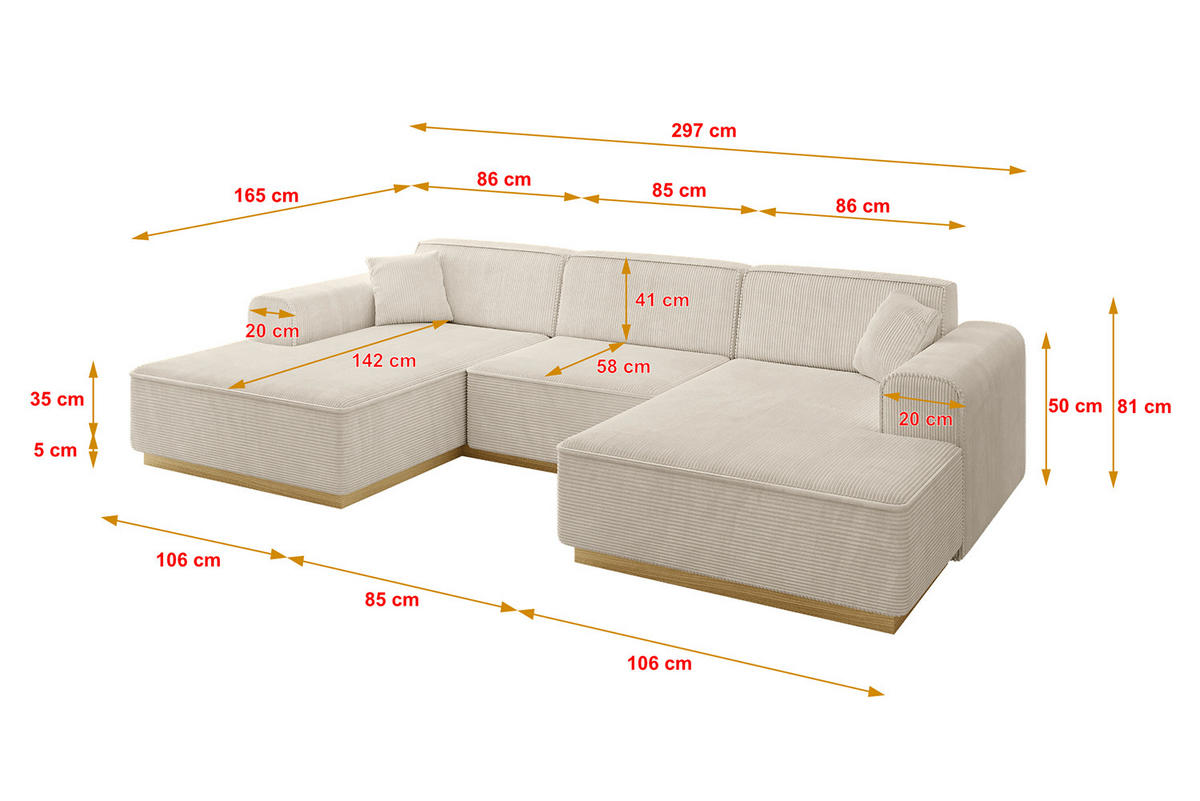 WOHNLANDSCHAFT IREA-U1-v2 - 297x165x81 cm Beige - Beige, Holzwerkstoff/Textil (297/81/165cm) - ALTDECOR