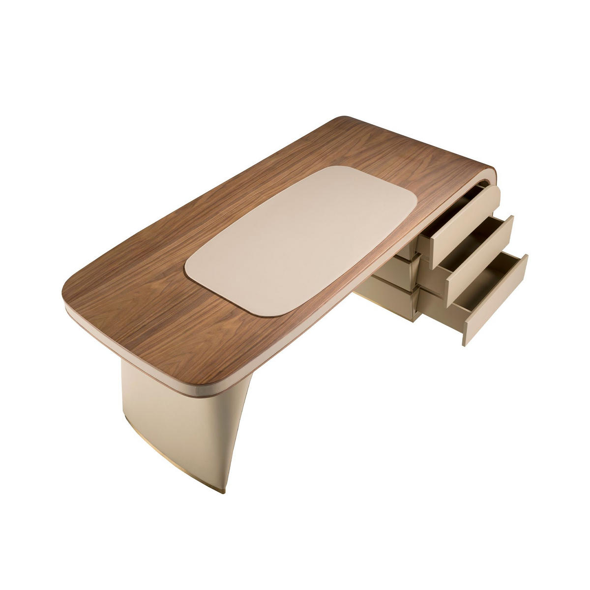 SCHREIBTISCH Schreibtisch aus Nussbaum und Holz, gepolstert mit cremefarbenem Kunstleder 215/80/75 cm - Walnussfarben, Holz (80/215/75cm) - ANGEL CERDA