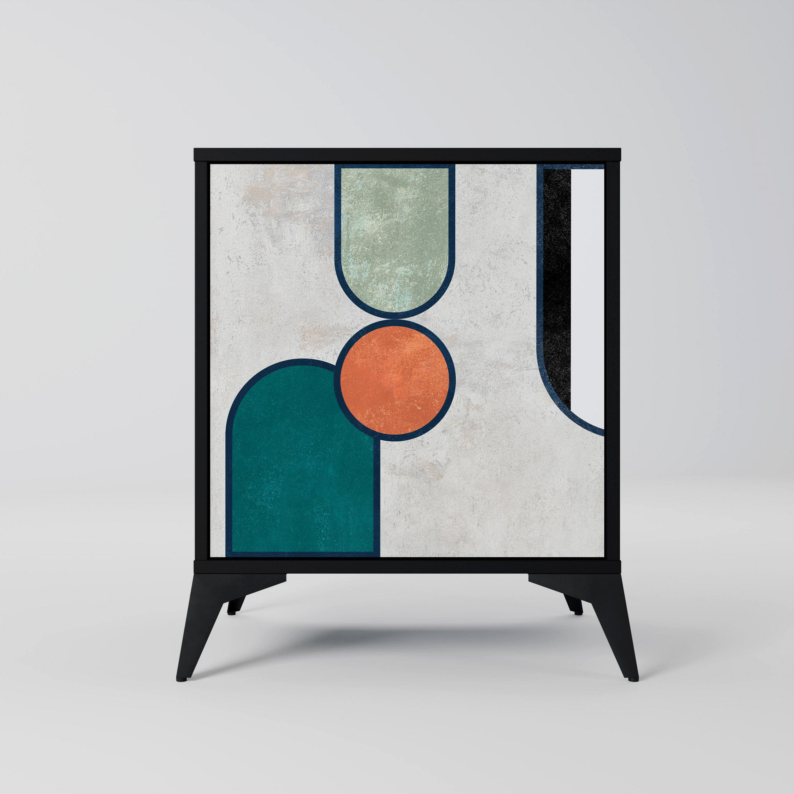 SIDEBOARD COOL STORY, Schwarz, 57,5x42x70,5 cm, Schwarze Metall-Sternfüße - Multicolor/Schwarz, Holzwerkstoff/Metall (57.5/70.5/42cm) - SpaceRebels