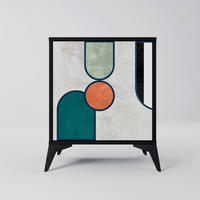 SIDEBOARD COOL STORY, Schwarz, 57,5x42x70,5 cm, Schwarze Metall-Sternfüße - Multicolor/Schwarz, Holzwerkstoff/Metall (57.5/70.5/42cm) - SpaceRebels