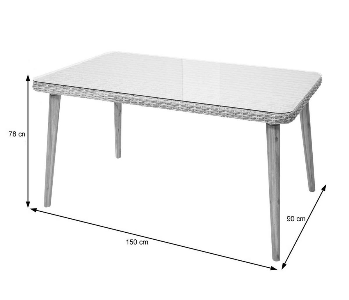 POLY-RATTAN ESSTISCH rechteck Grau, Braun - Braun/Grau, Holz (90/150/78cm) - MCW