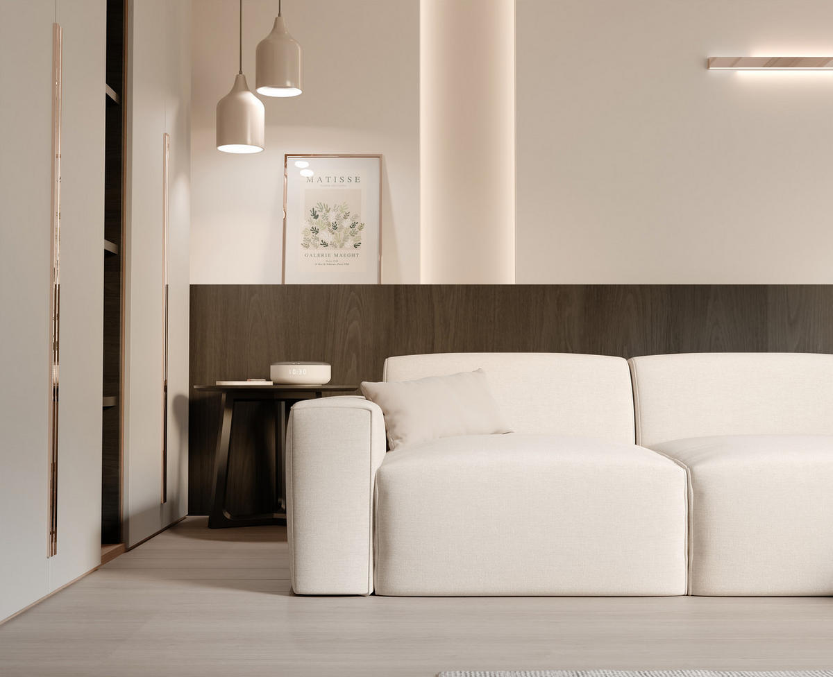 ECKSOFA DOVE Chenille-Stoff in Beige - Beige, Holzwerkstoff/Kunststoff (250/90cm) - Idohome