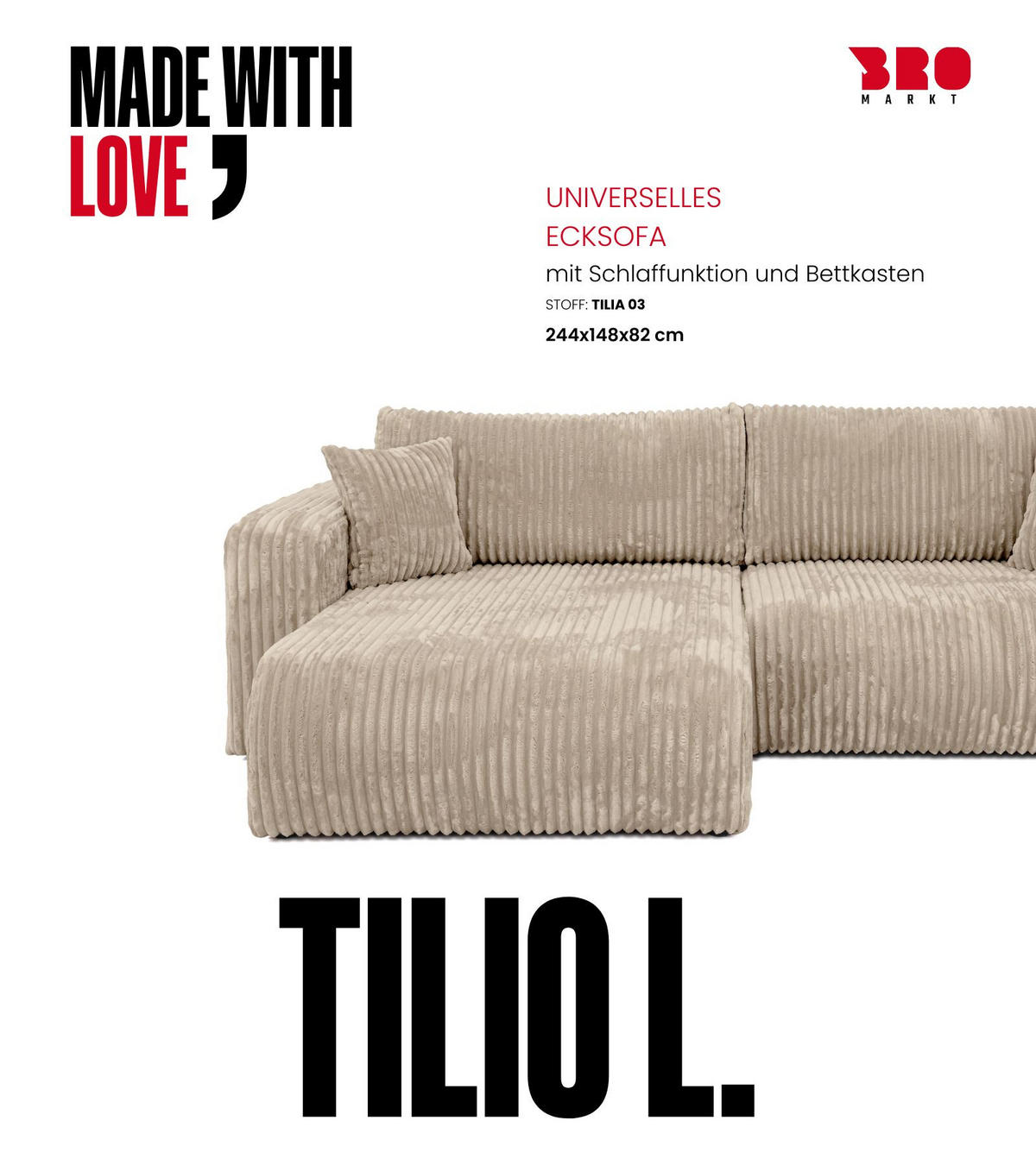 ECKSOFA mit Schlaffunktion TILIO Beige - Beige, Textil (244/148cm) - Bromarkt
