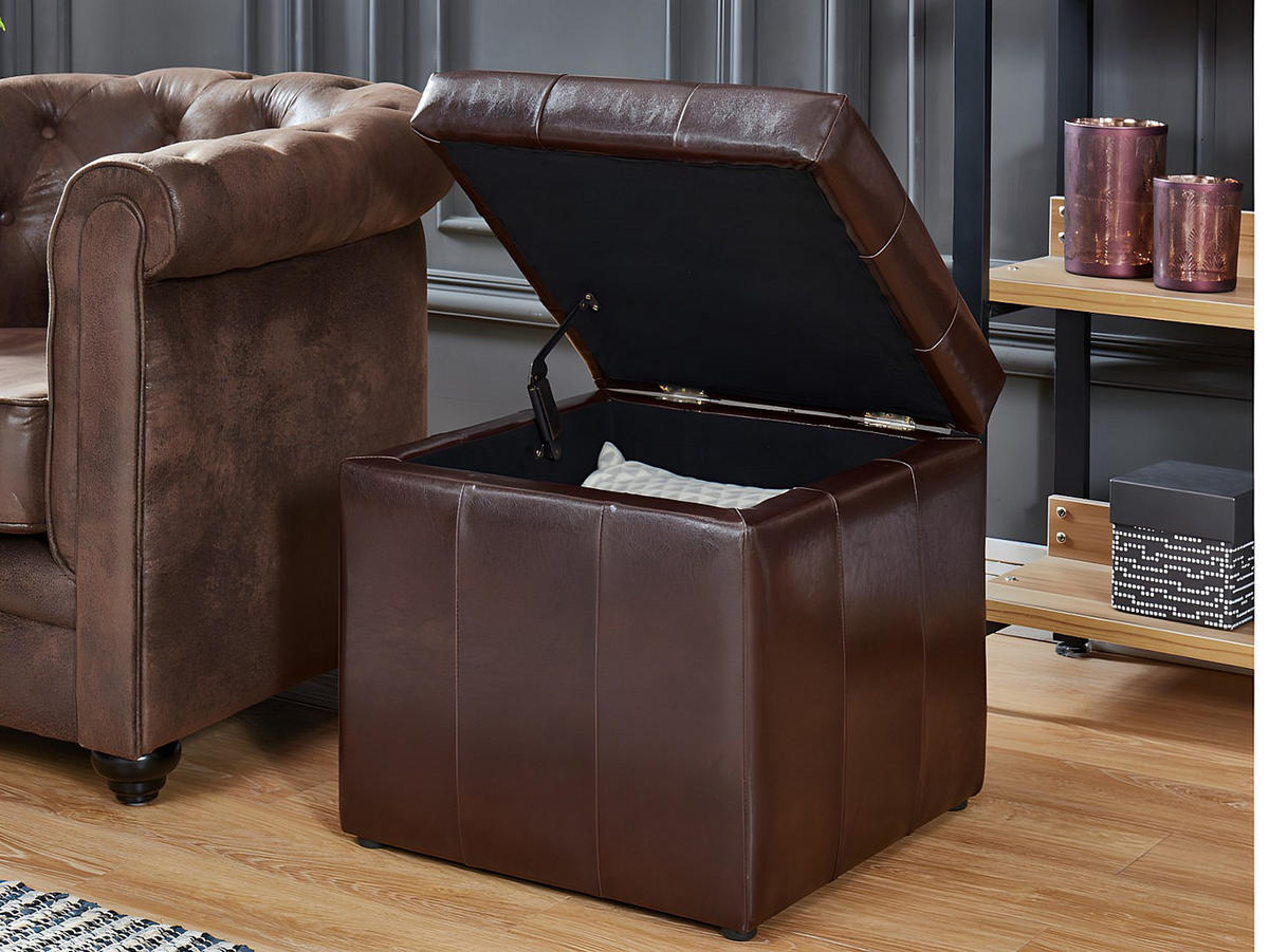 SITZHOCKER - 1 Person - Kunstleder - Schokoladenbraun - SERAFINO - Braun, Leder (49/48/49cm) - Vente-Unique