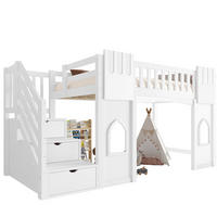 HOCHBETT 90/200 cm mit Stauraumtreppe, Fenstern und Rundum-Schutz, Weiß - Weiß, Holzwerkstoff (90/200cm) - Redom