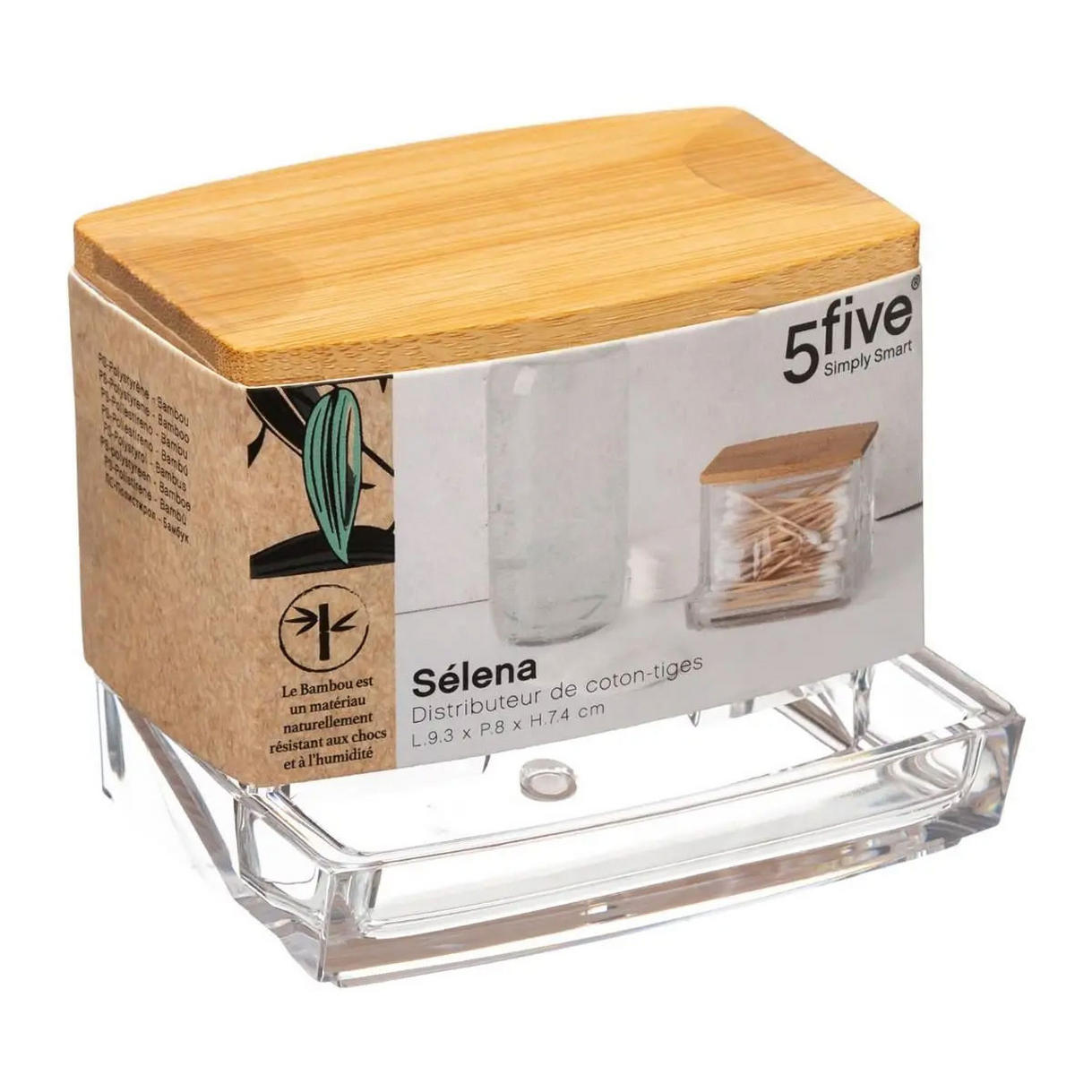 WATTESTÄBCHENSPENDER Bambusdeckel Selena 9,3/8/7,4 cm - Beige, Kunststoff (8/7.4/9.3cm) - 5five Simply Smart