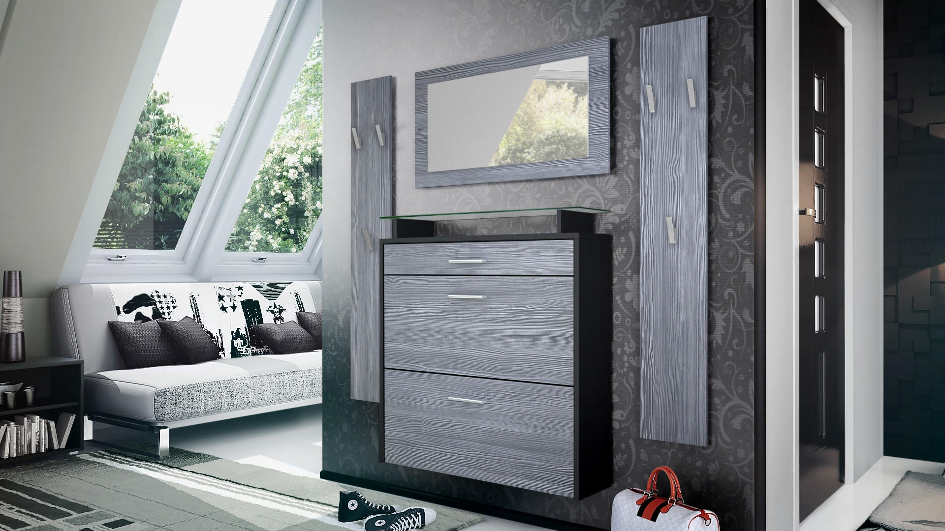 GARDEROBE Malea Front in Avola-Anthrazit - Anthrazit, Holzwerkstoff (180/180/23cm) - Vladon