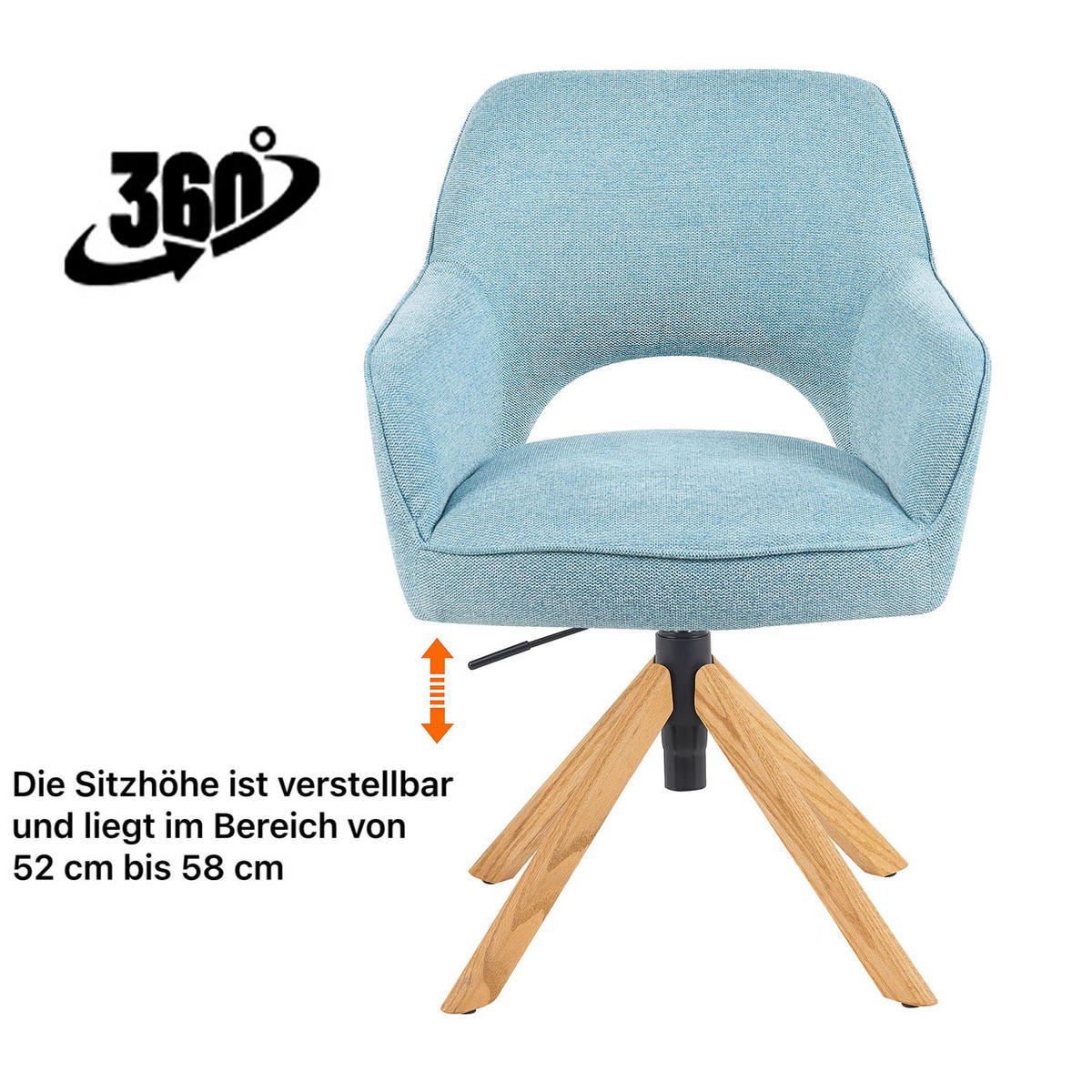 BÜROSTUHL Mika-Amia - Honigeiche/Hellblau, Eichenholz/Holz (60/88/65cm) - DUBI Möbel