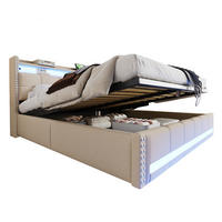 POLSTERBETT 180/200 cm Beige aus Leinenstoff mit LED-Beleuchtung und Stauraum - Beige, Textil (180/200cm) - OKMYHOME