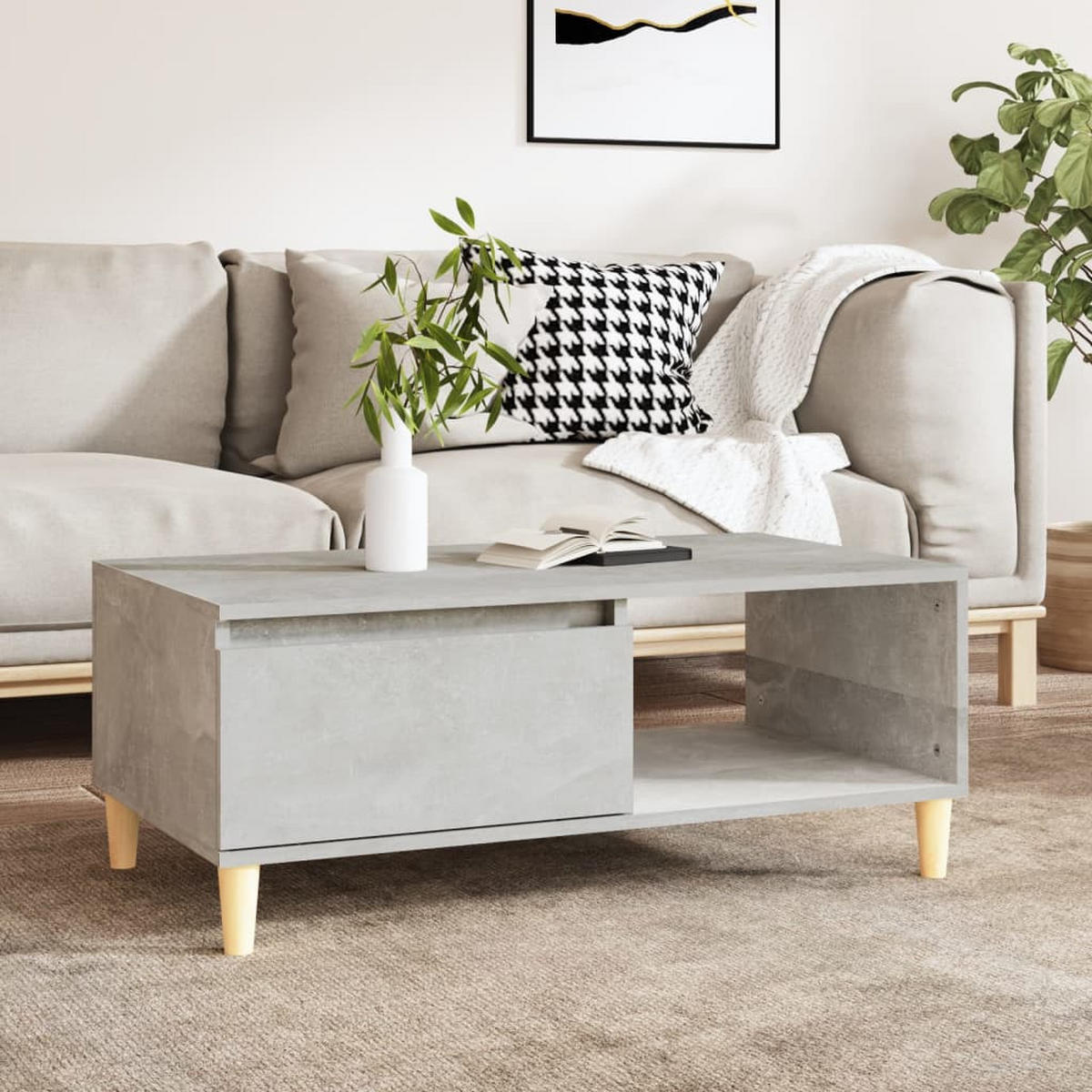 COUCHTISCH Betongrau 90x50x36,5 cm Holzwerkstoff - Grau, Holzwerkstoff (90/50/36.5cm) - furnicato