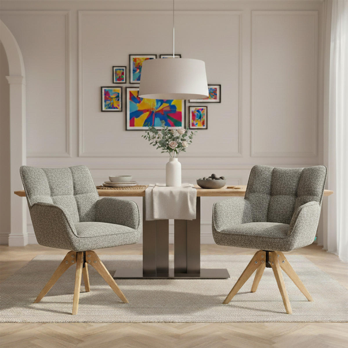 DREHSTUHL Mika-Theo - Honigeiche/Grau, Eichenholz/Holz (59/84/66cm) - DUBI Möbel