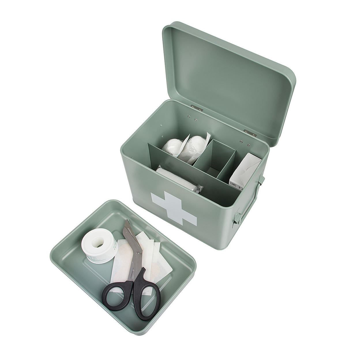 MEDIKAMENTENBOX Medic - Grün, Metall (16/16/22cm) - Butlers