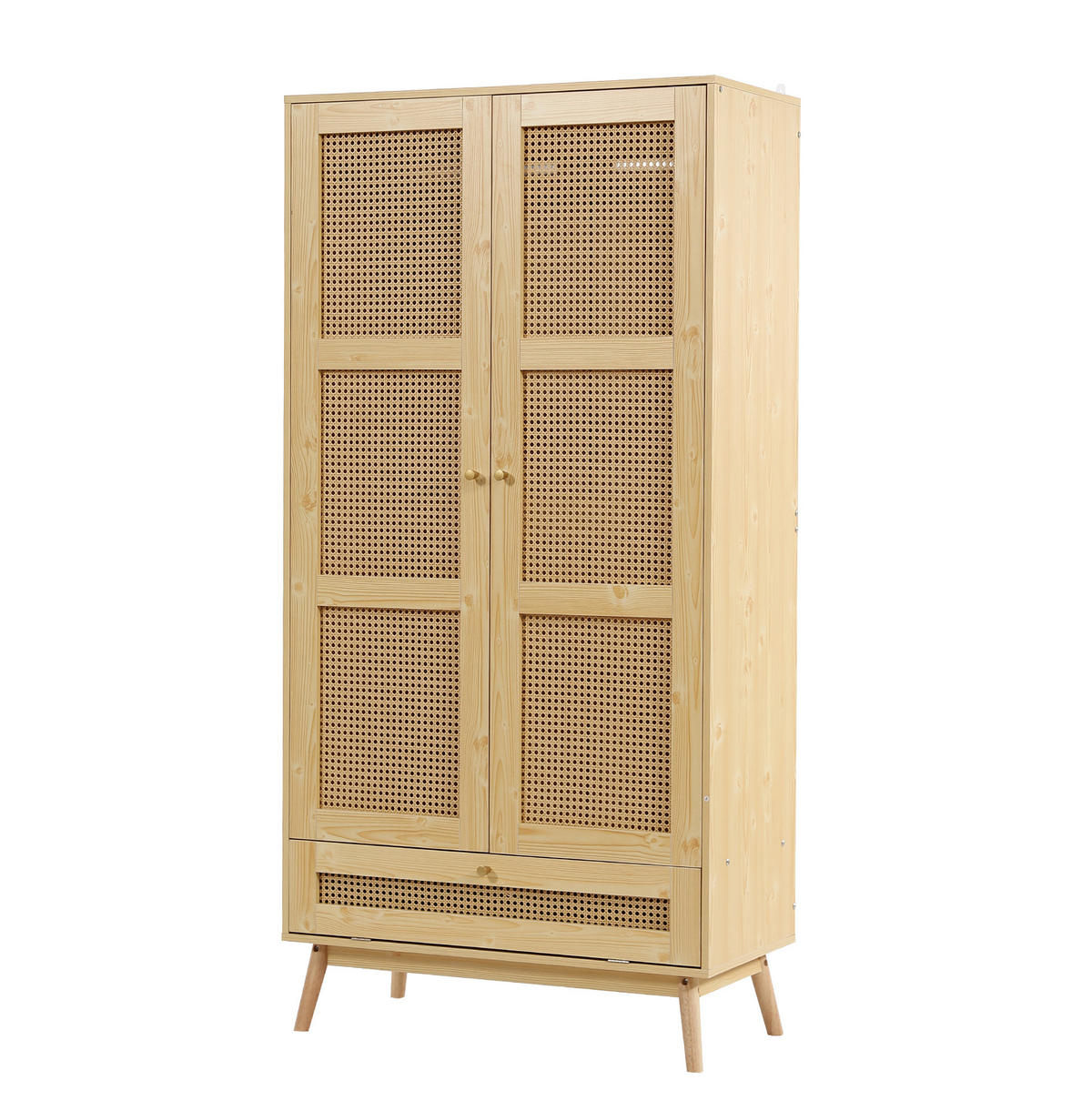 KLEIDERSCHRANK aus Spanplatte und PE-Rattan 90x45x183 cm Natur mit Kleiderstange und Flip-Top-Stauraum - Naturfarben, Holzwerkstoff (90/183/45cm) - Modfu