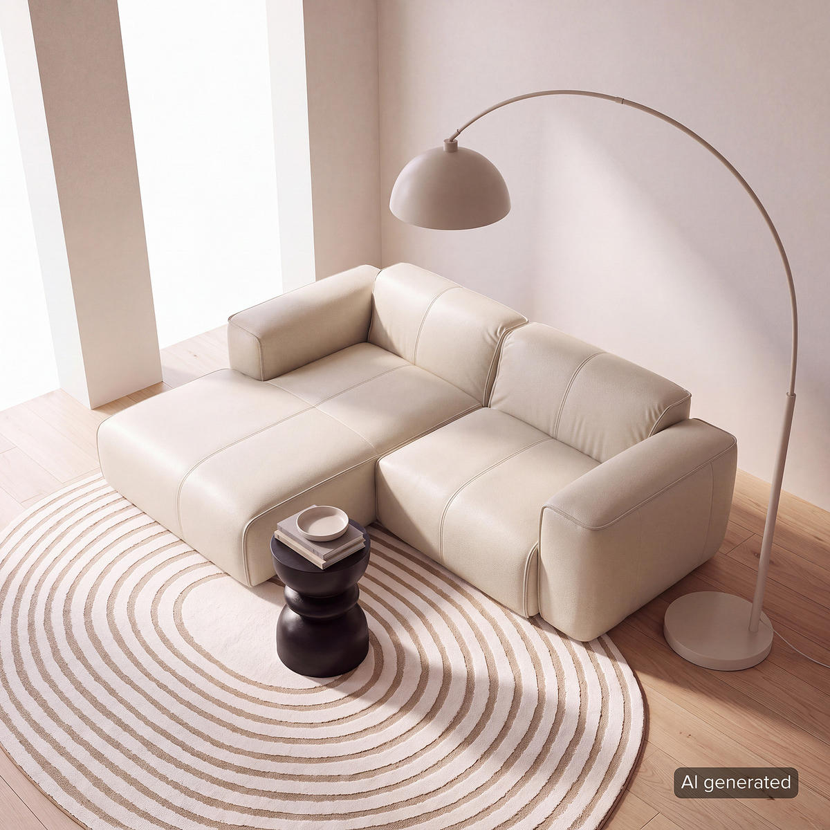 ECKSOFA mit XL-Longchair - Hellgrau/Schwarz, Leder/Kunststoff (260/171cm) - home24