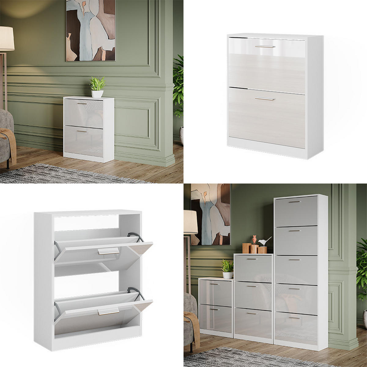 SCHUHSCHRANK Gizmo Weiß Hochglanz 59 x 72.5 cm 2 Fächern - Weiß Hochglanz, Holzwerkstoff (59/72.5/22cm) - Vicco